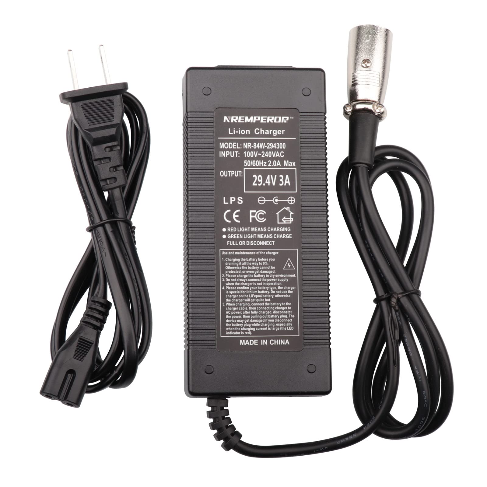 29.4V 25.2V 25.9V 24V Universal Mobility Scooter Charger with 3-Pin XLR Plug - 3A Output for Electric Wheelchairs, Power Scooters & E-Bikes - Compatible with 7 Series Lithium Batteries (Perfect for Indoor/Outdoor Mobility & Travel Use)