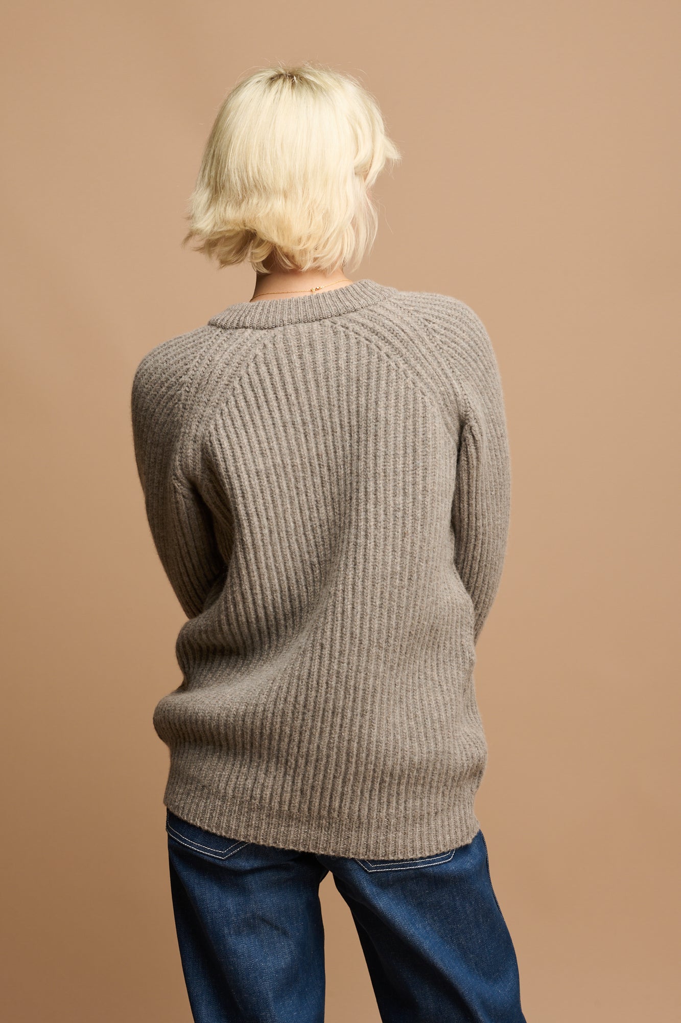 Women's Lambswool Fisherman Ribbed Sweater - Soft Winter Knit Pullover in Truffle Brown | Cozy Casual Wear for Fall & Winter Outfits