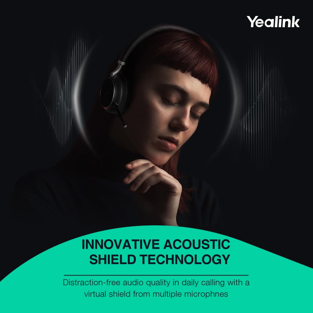 Yealink BH76 Wireless Bluetooth Headset with Active Noise Cancelling (ANC) - 35H Talk Time, 5X Microphone, Teams Certified for Office, Remote Work, Call Center & Home Business - Compatible with Computer & Mobile Devices via USB-A
