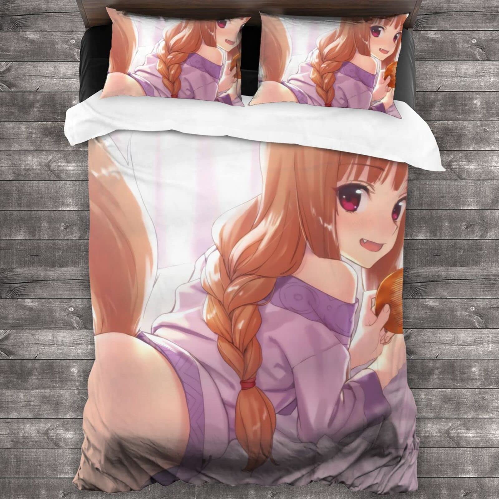 Wolf and Spice Anime Holo Duvet Cover Set - Twin Size 3-Piece Bedding (86x70 Inches) - Vibrant Anime Decor for Teens & Adults - Perfect for Bedrooms, Dorms & Themed Rooms (Comforter Not Included)
