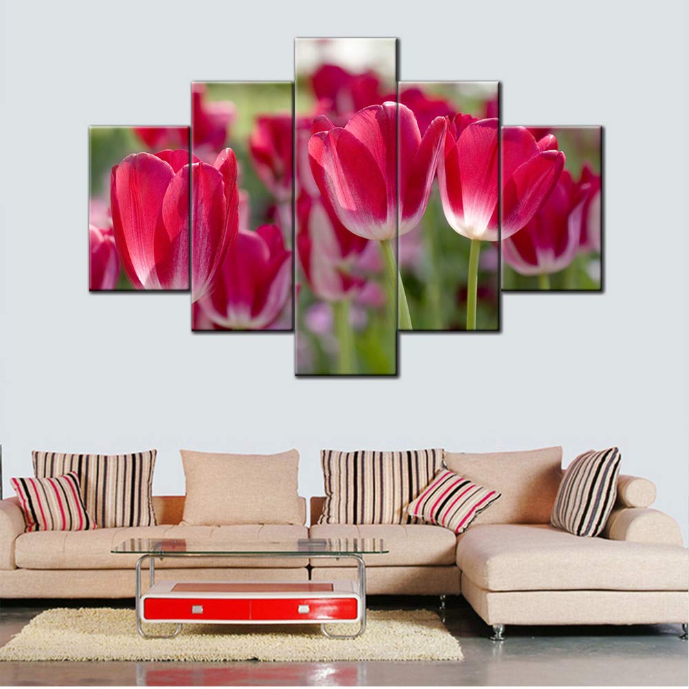 Red Tulip Painting - Modern Floral Artwork for Living Room Decor, Giclee Print on Wooden Frame, Gallery-Wrapped & Ready to Hang (60''W x 40''H) - Perfect for Home, Office, or Gift Giving