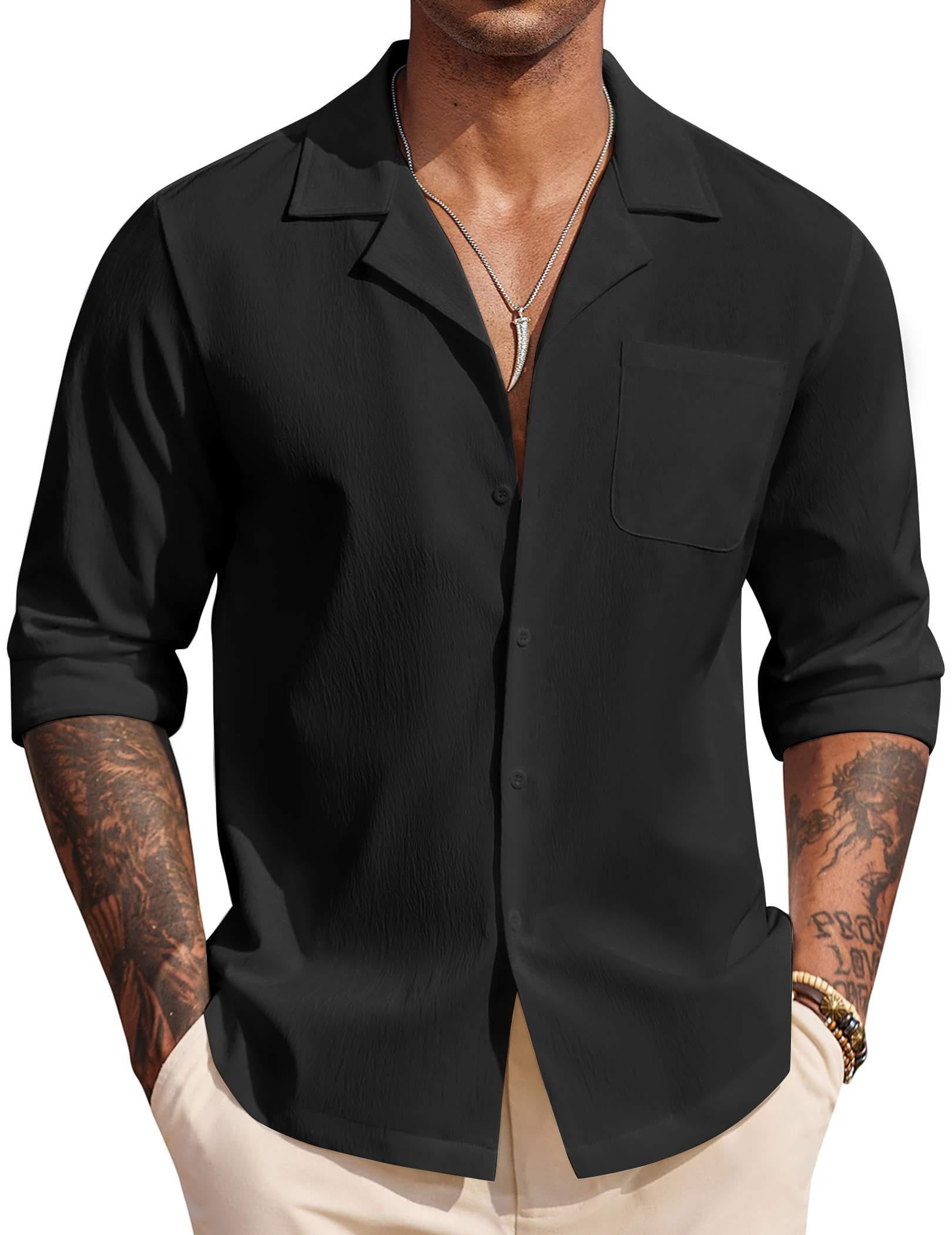 COOFANDY Men's Casual Button Down Shirt - Long Sleeve Cuban Collar Tropical Print Beach Shirt for Summer | Perfect for Vacation, Party & Outdoor Activities