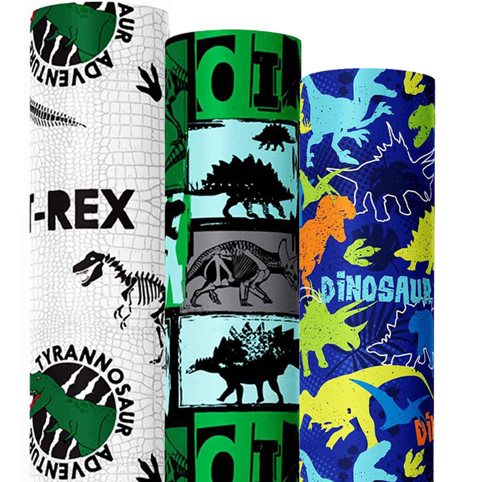 Dinosaur Wrapping Paper Rolls - 3 Rolls 17x120 Inch Birthday Gift Wrap for Kids, Boys & Girls | Dinosaur Theme Party Supplies | Perfect for Birthday Presents, Christmas Gifts & Special Occasions