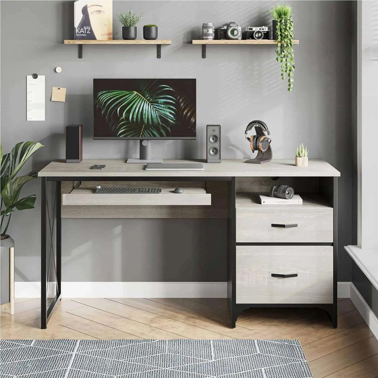 Bestier Computer Desk with Keyboard Tray & Storage Drawers - Home Office Desk for Work, Study & Gaming - Ergonomic Writing Desk for Small Spaces & Bedrooms
