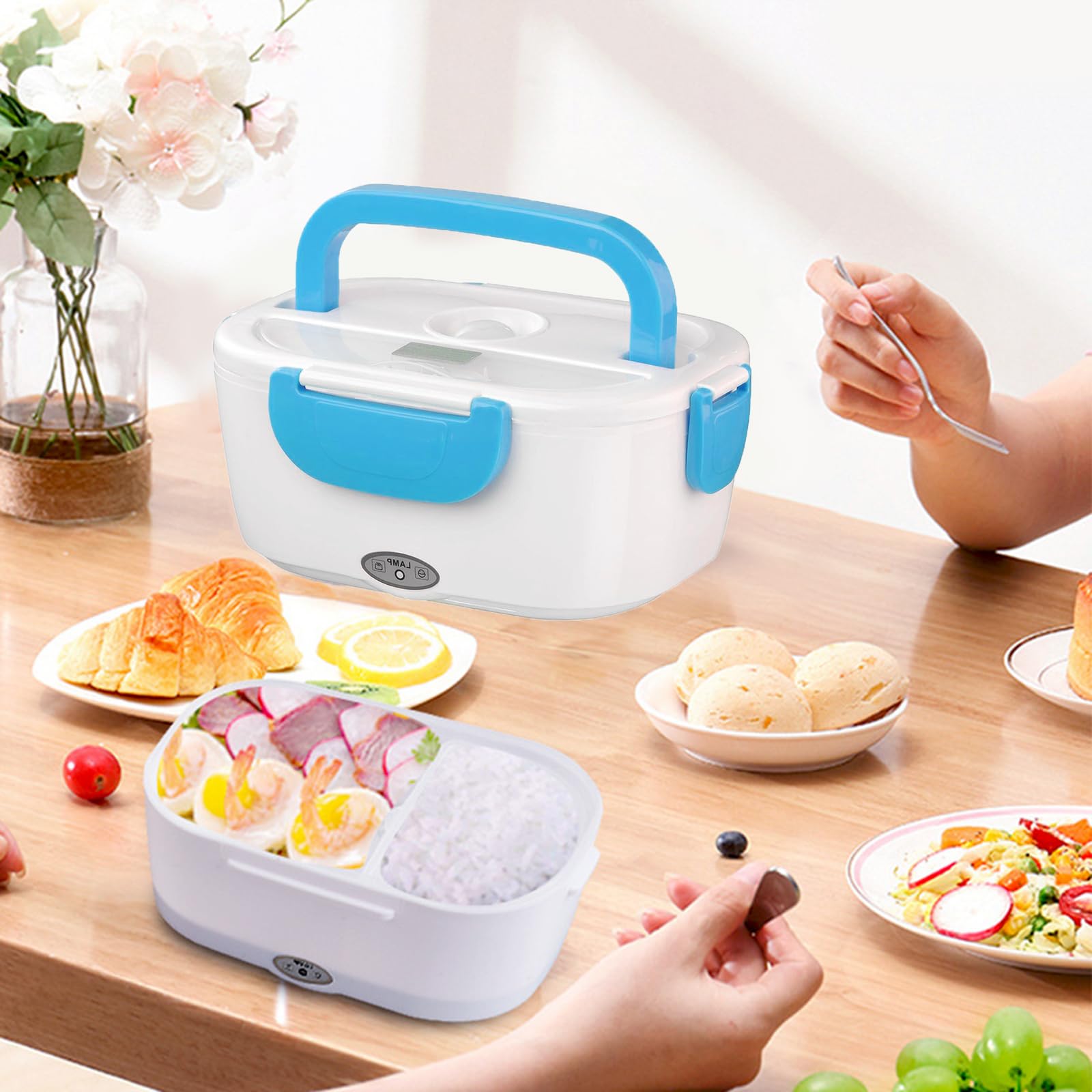 INVODA Electric Lunch Box 110V Portable Food Warmer - Insulated Bento Box for Office, Travel & Home - Reusable Hot Meal Container (Blue) - Perfect for Commuting, Camping & Workplace Meals