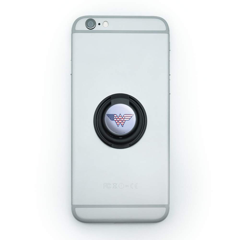 Wonder Woman USA American Flag Logo Phone Ring Holder - 360° Rotatable Finger Grip Stand for iPhone, Samsung & Smartphones | Perfect for Selfies, Videos & Hands-Free Use
