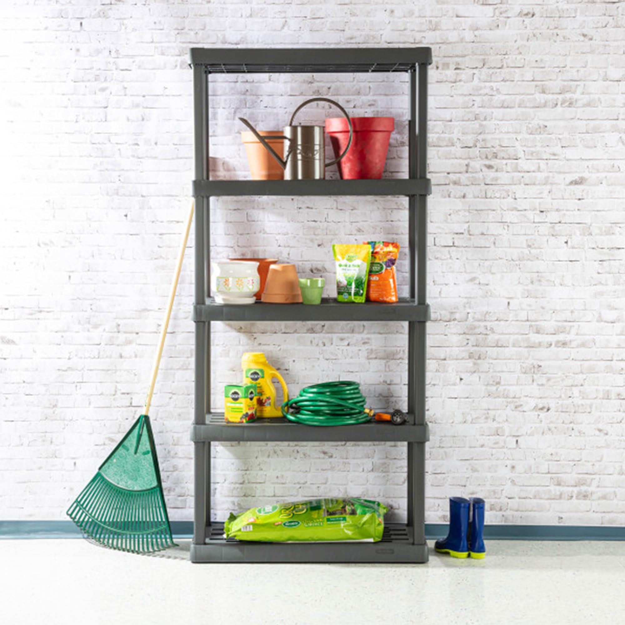Sterilite 5-Tier Heavy Duty Plastic Storage Shelves - Easy Assembly Garage, Basement, Attic Organizer - 2 Pack Gray Shelving Unit for Home Storage & Organization