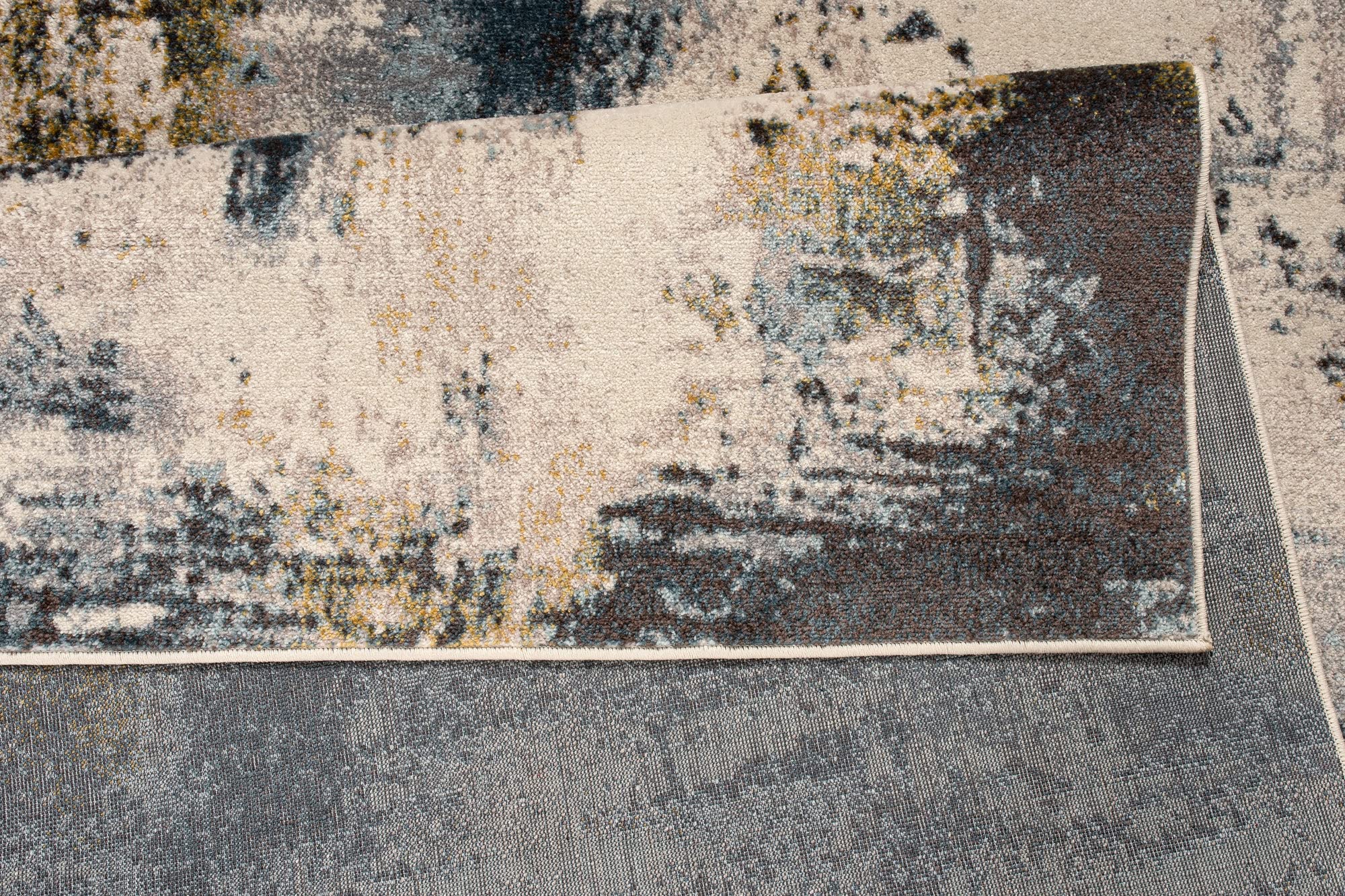 LaDoe Abstract Rustic Minimalist Area Rug - Soft Non-Slip Living Room & Bedroom Carpet (Mustard Blue, 2'7