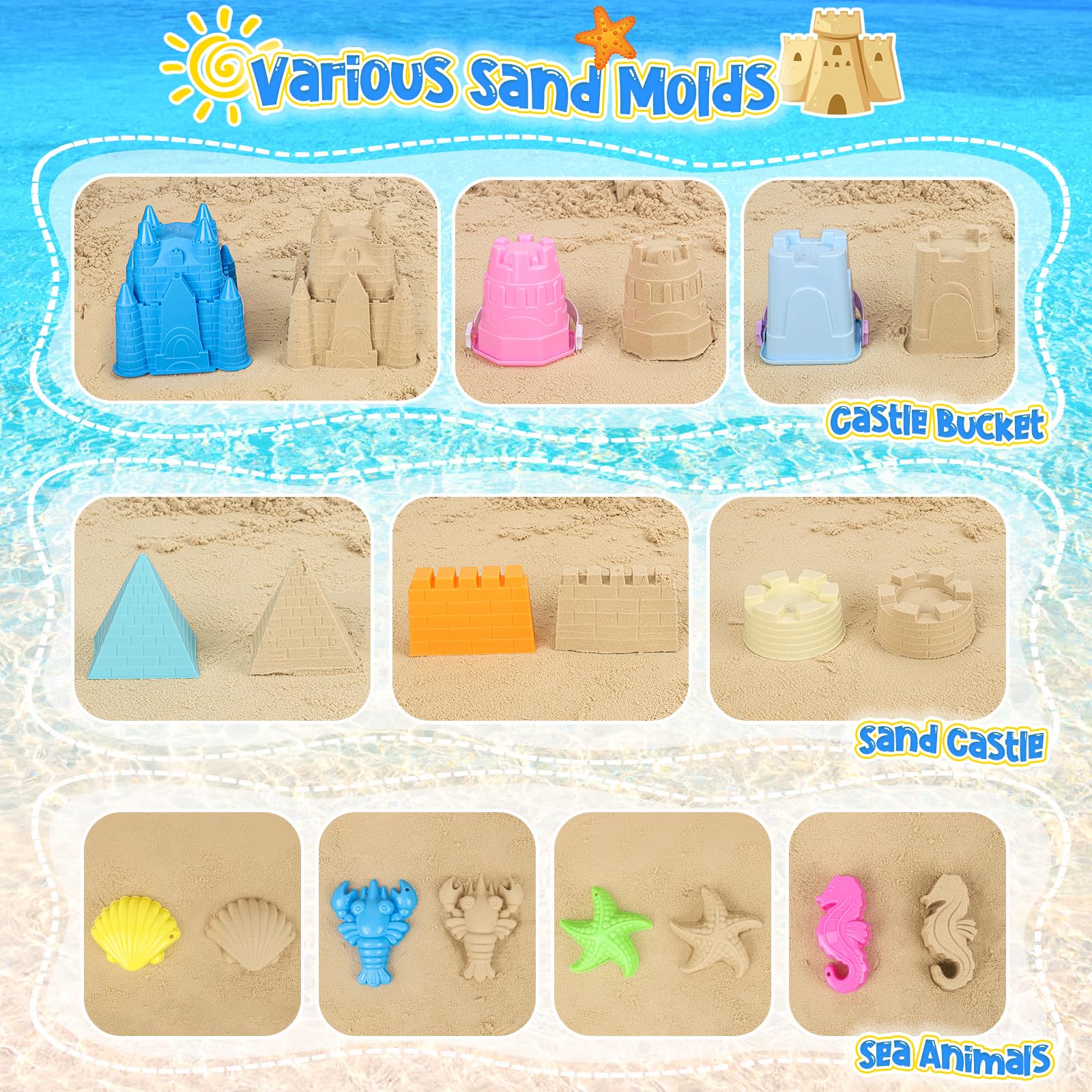 Premium Beach Toys Set for Kids - Sand Castle Bucket, Molds, Shovel & Rake - Durable Sandbox Toys for Toddlers Ages 1-12 - Perfect Summer Beach Accessories for Outdoor Play & Sandcastle Building