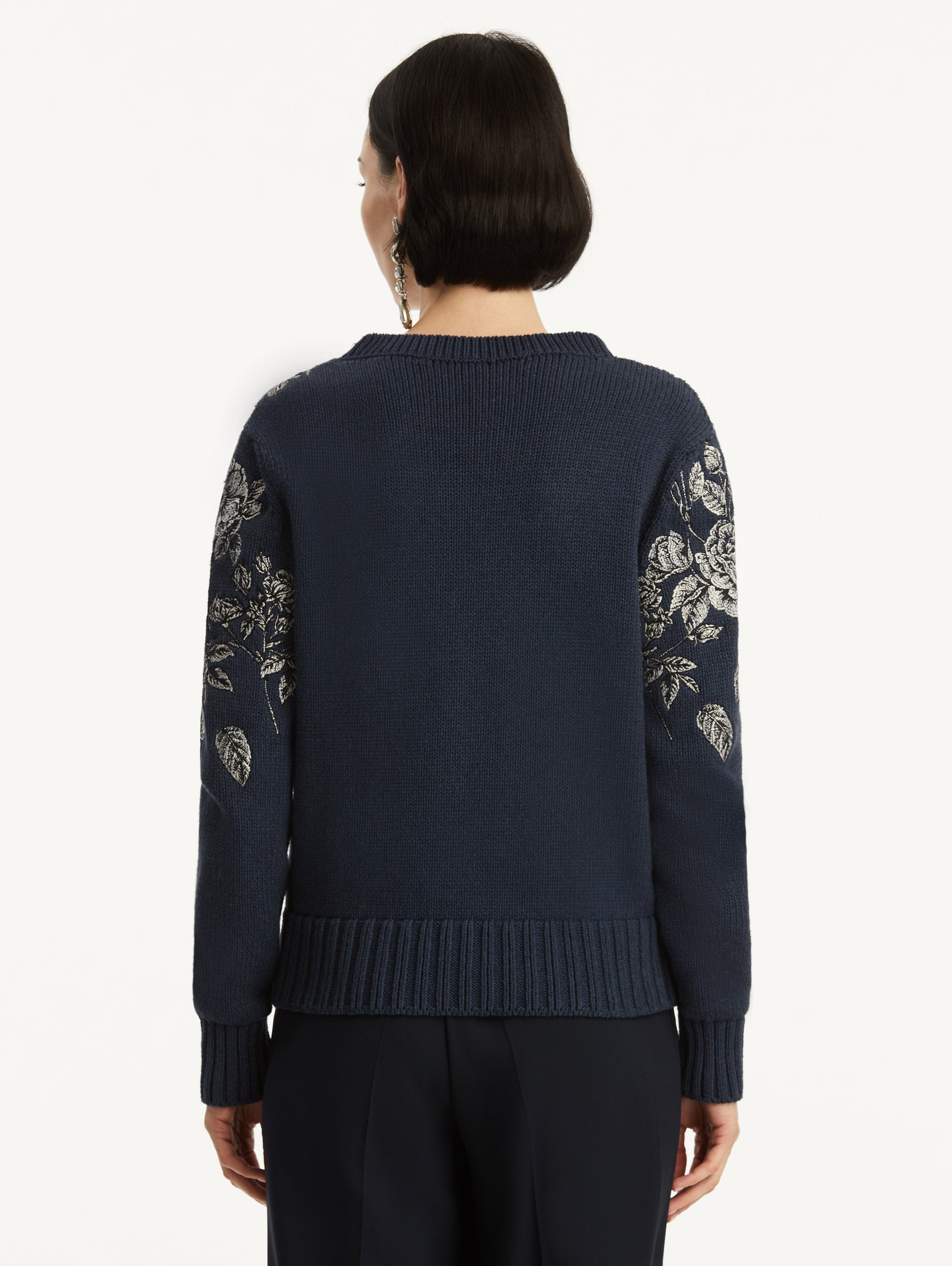 Rose Embroidered Pullover Sweater - Women's Floral Embroidered Knit Sweater for Casual Wear, Date Night & Fall Fashion