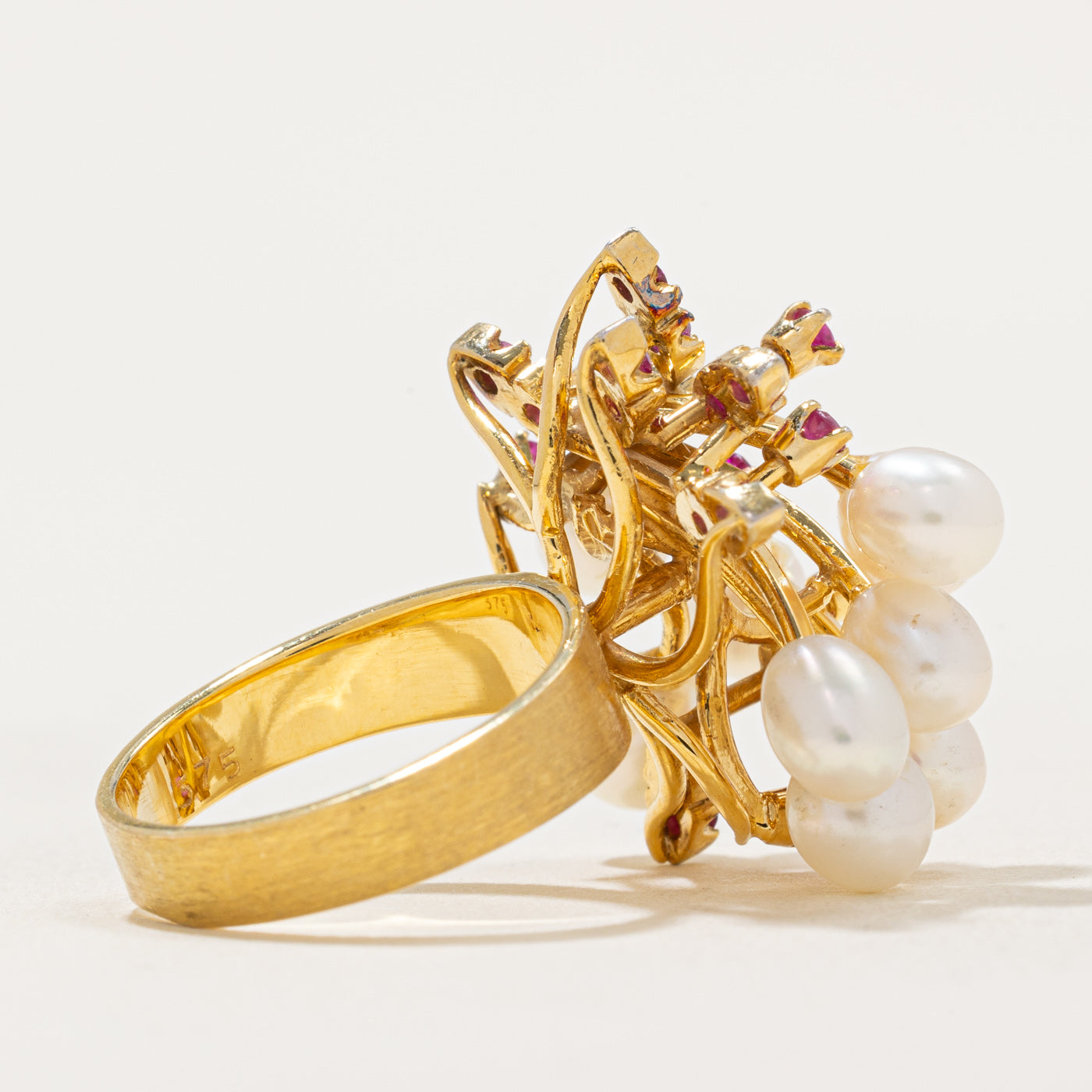 Exquisite Pearl & Ruby Cocktail Ring | 0.66ctw | Size 5 | Elegant Jewelry for Evening Parties & Special Occasions