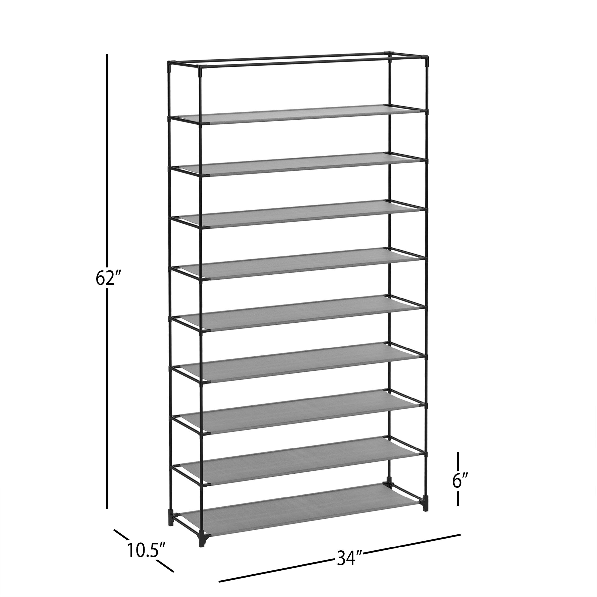 9-Tier Shoe Storage Rack with Dust Cover & Sturdy Metal Frame - Freestanding Vertical Shoe Organizer Cabinet for Closet, Entryway & Bedroom - Black