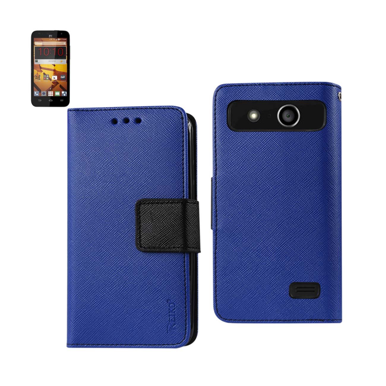 Premium Reiko Wireless Wallet Case with Stand & 2 Card Slots for ZTE Speed N9130 - Navy Blue | Protective Phone Cover with Kickstand for Hands-Free Viewing & Convenient Card Storage