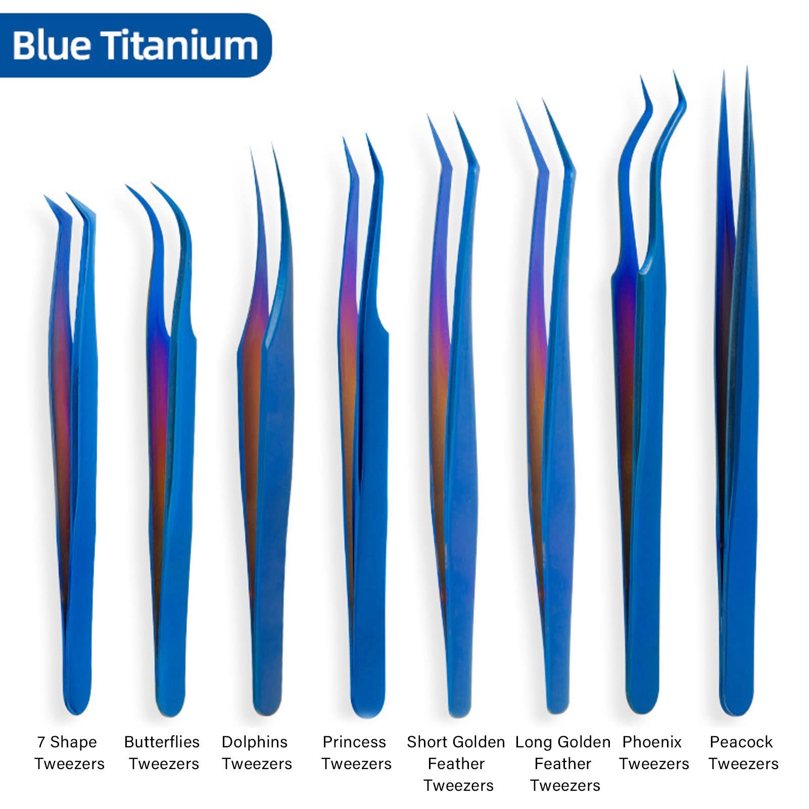 8 Pcs Professional Eyelash Extension Tweezers Set - Stainless Steel Straight & Curved Tweezers for Precision Lash Application - Women's Beauty Tools (Blue) - Perfect for Salon & Home Use