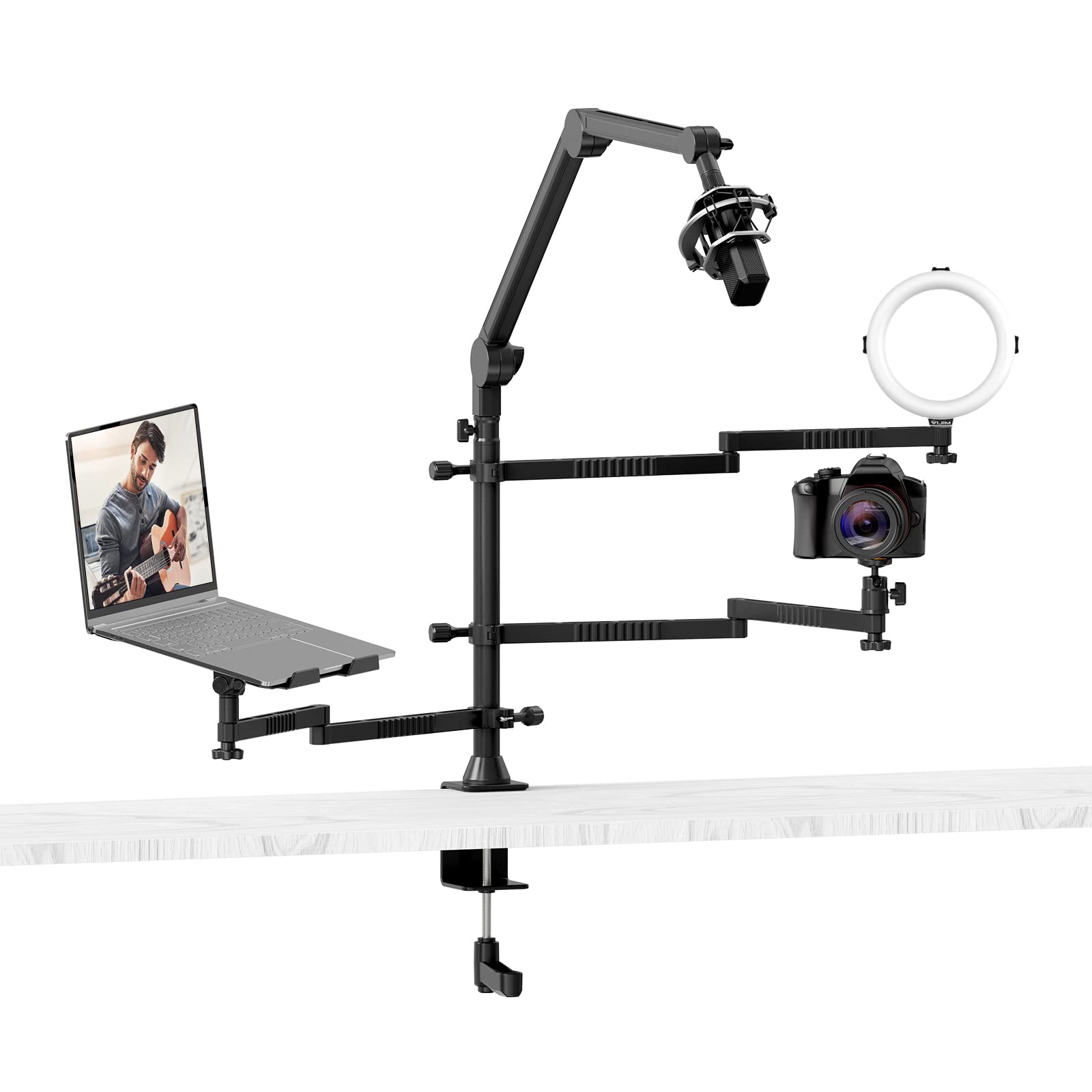LS21 Adjustable Desktop Camera Arm Stand - Overhead Mount for Webcam, DSLR, Ring Light & Microphone | Flexible Boom Arm with Laptop Stand & 2 Extension Magic Arms | Perfect for Streaming, Video Calls, Photography & Content Creation
