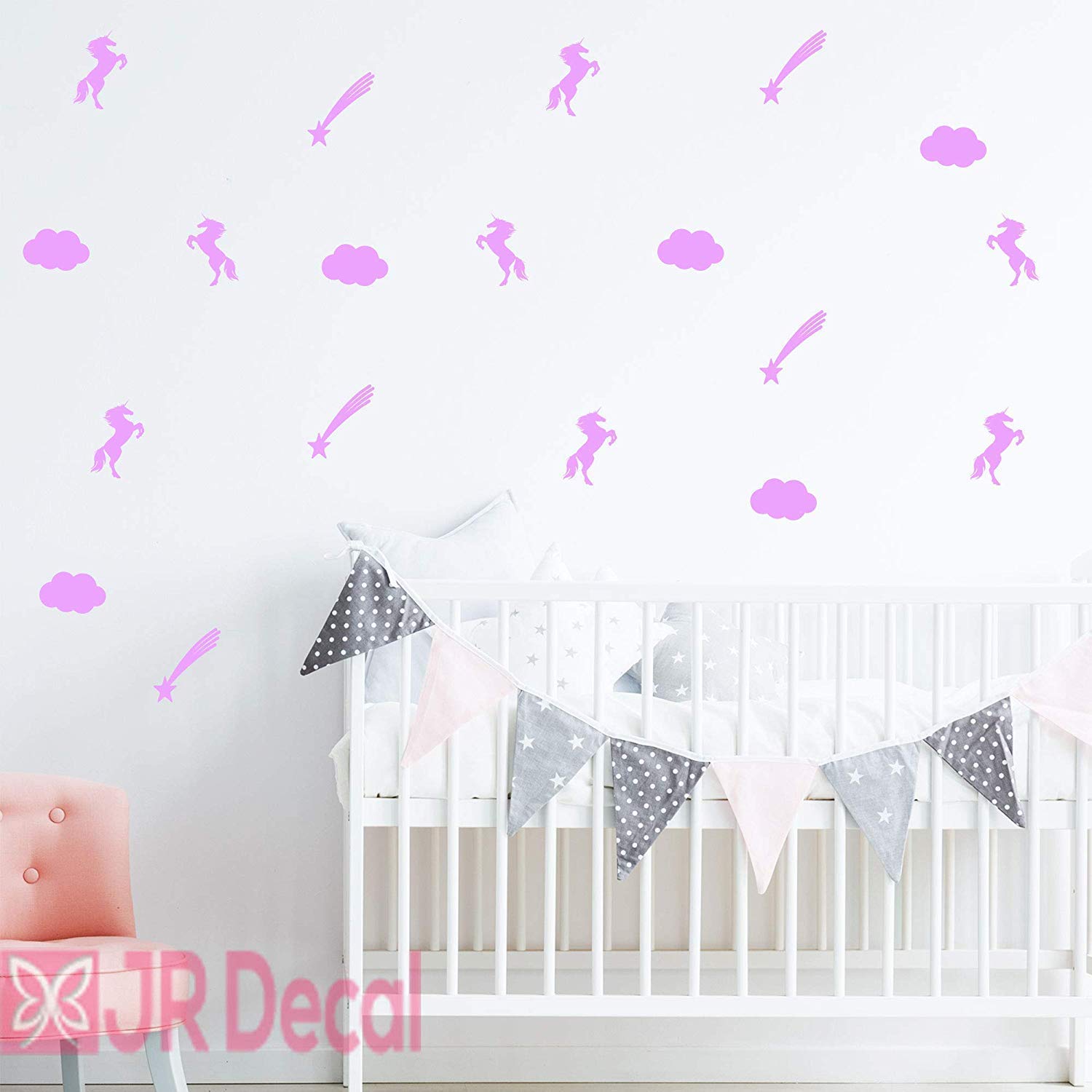 Unicorn Wall Stickers Set - Removable Vinyl Decals for Nursery, Kids Room & Girls Bedroom Decor - Cloud and Shooting Star Designs - Perfect for Birthday Parties, Baby Showers & Home Decoration