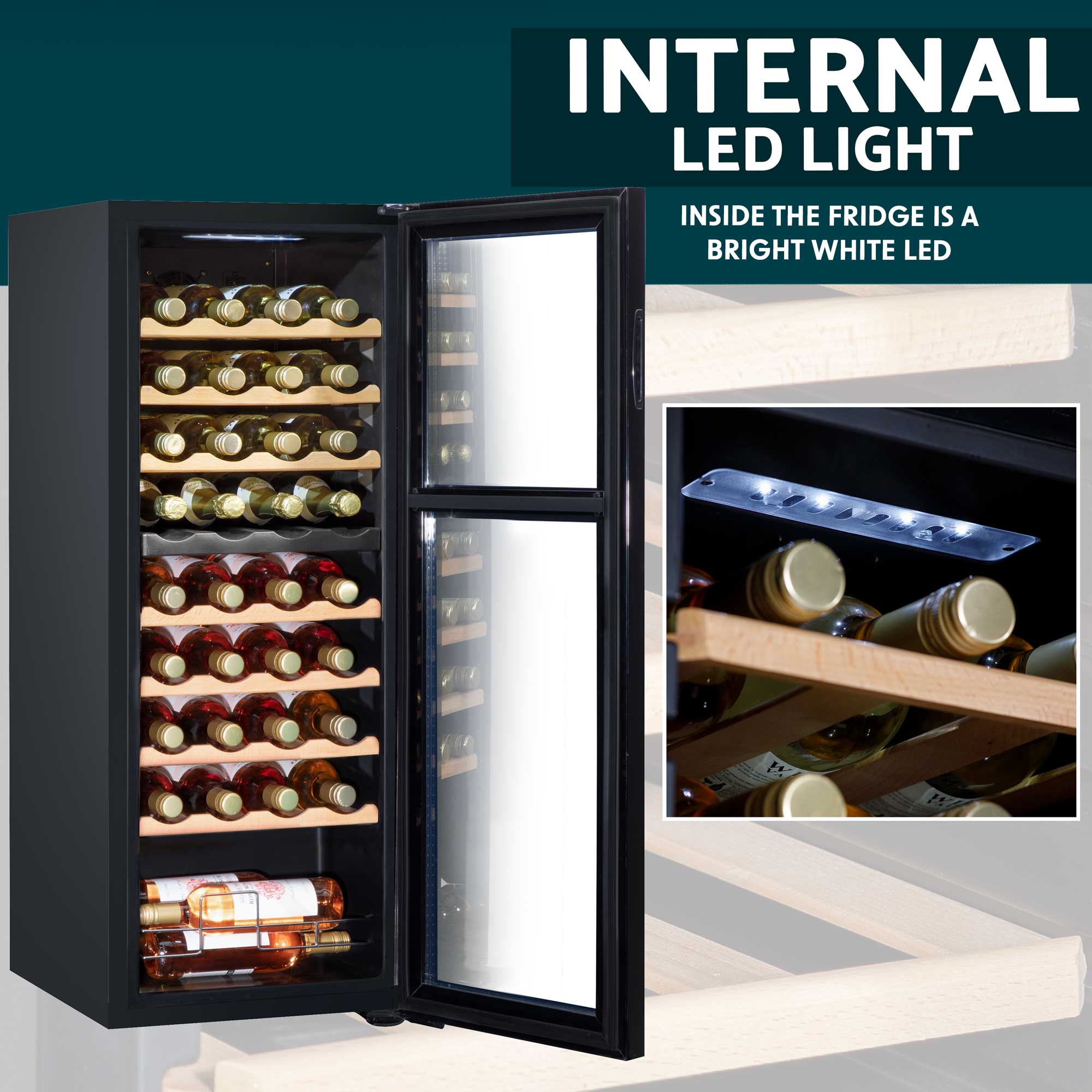 36 Bottle Dual Zone Wine Cooler Refrigerator with Touch Controls, Wooden Shelves & LED Display - Perfect for Home Bars, Restaurants, and Wine Cellars - Baridi DH91