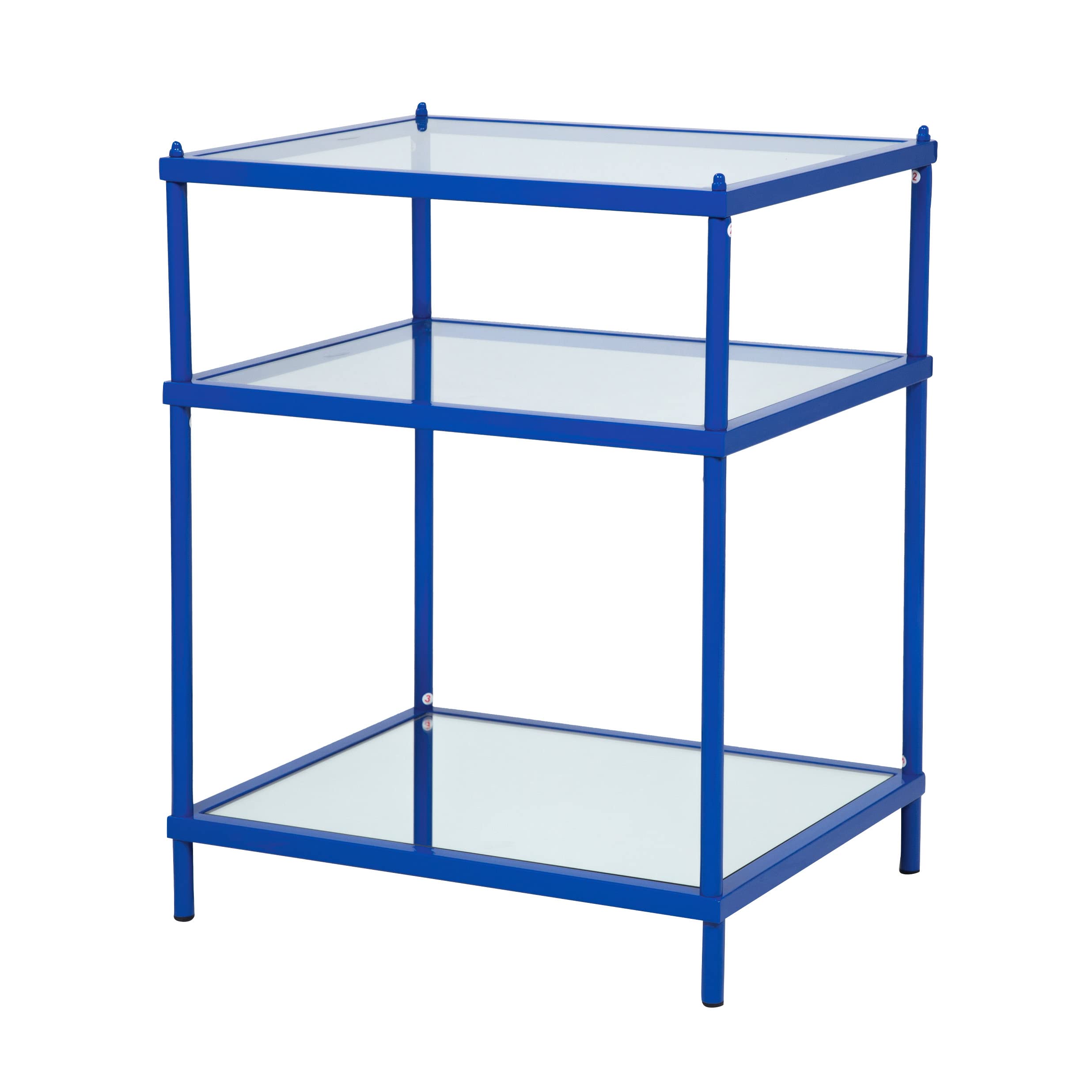 Modern 2-Shelf Metal Storage Side Table with Glass Top - 18 Inch Rectangle Design for Living Room & Bedroom - Blue Langeloth Style - Perfect for Holding Books, Plants & Decor