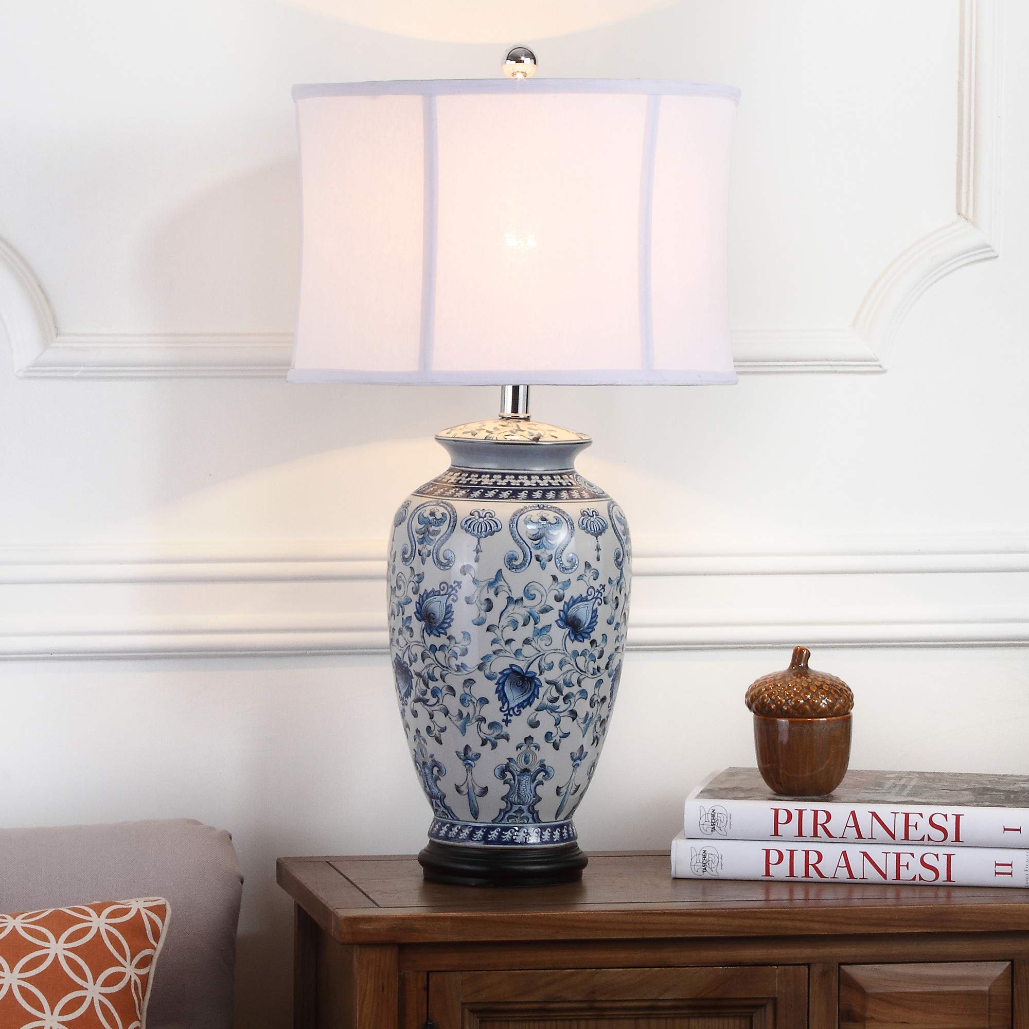 SAFAVIEH Paige Blue & White Chinoiserie Ginger Jar Table Lamp - 29 Inch LED Bedside Lamp for Bedroom, Living Room & Home Office (Bulb Included) | Elegant Home Decor Lighting for Nightstands & Desks