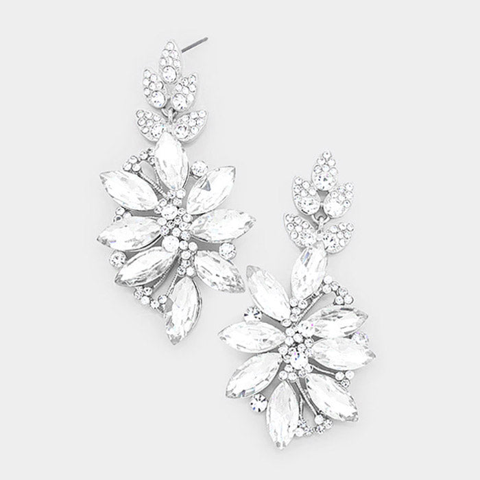 Elegant Clear Crystal Petal Earrings for Pageant & Prom | Dainty Rhinestone Bridal Jewelry | Perfect for Weddings, Dances & Special Occasions