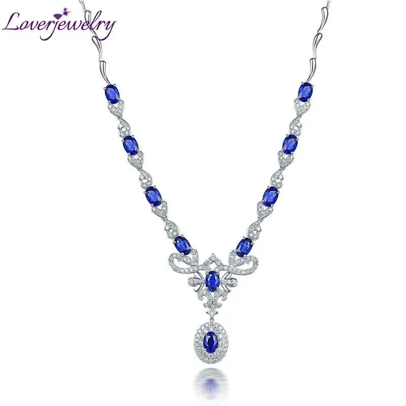 18K White Gold Women's Sapphire Pendant Necklace with 5.68Ct Natural Oval Sapphire & Diamond Accents - Perfect for Anniversary Gifts, Party Jewelry & Special Occasions