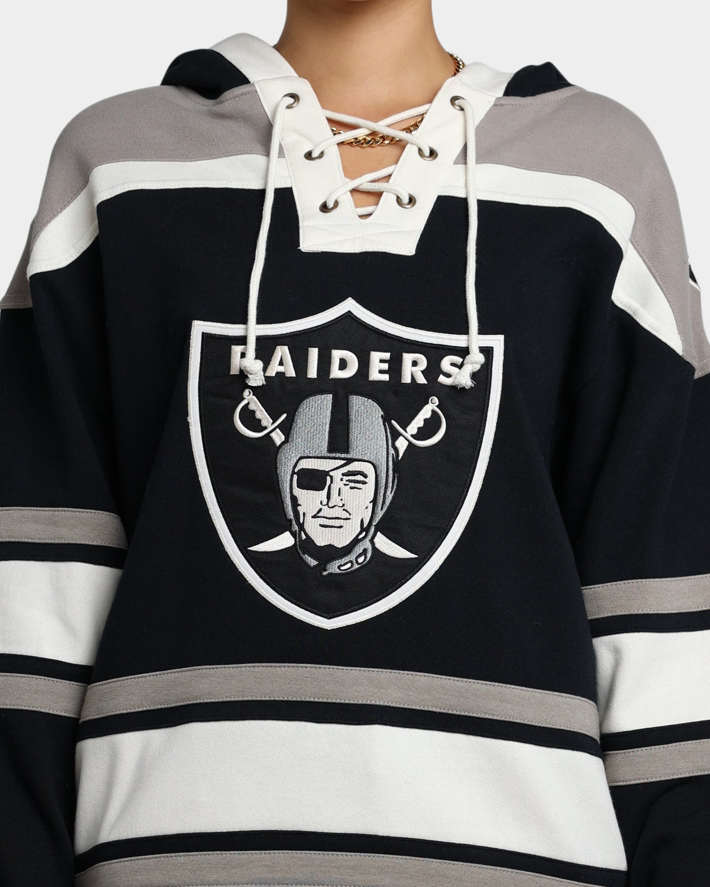 47 Brand Las Vegas Raiders Superior Lacer Hoodie - Jet Black/Grey - Men's NFL Team Pullover Sweatshirt for Game Day & Casual Wear