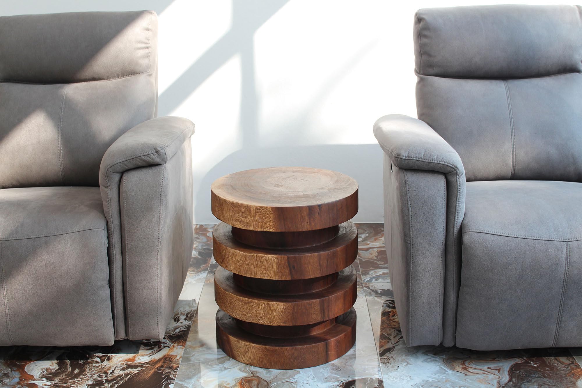 Haussmann® 18 Inch Walnut Wood Towering Rings Table - 20 Inch Height - Oil Finish - Perfect for Living Room, Dining Room, or Office Decor