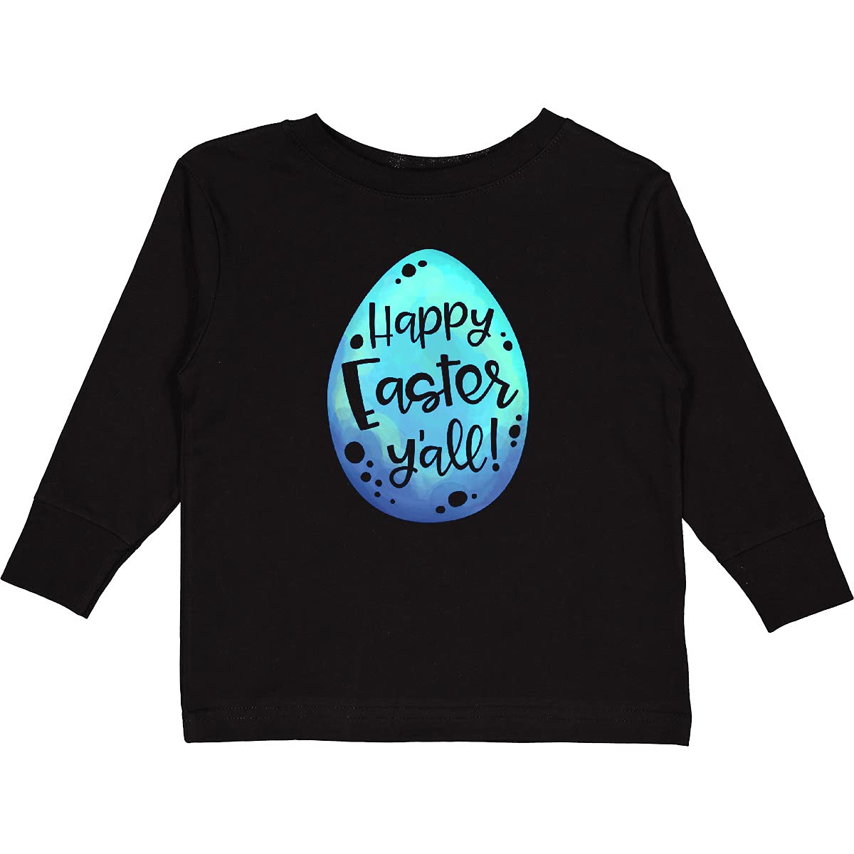 Inktastic Happy Easter Y'all Blue Easter Egg Toddler Long Sleeve T-Shirt - Cute Easter Outfit for Boys & Girls, Spring Holiday Church Party Family Gathering