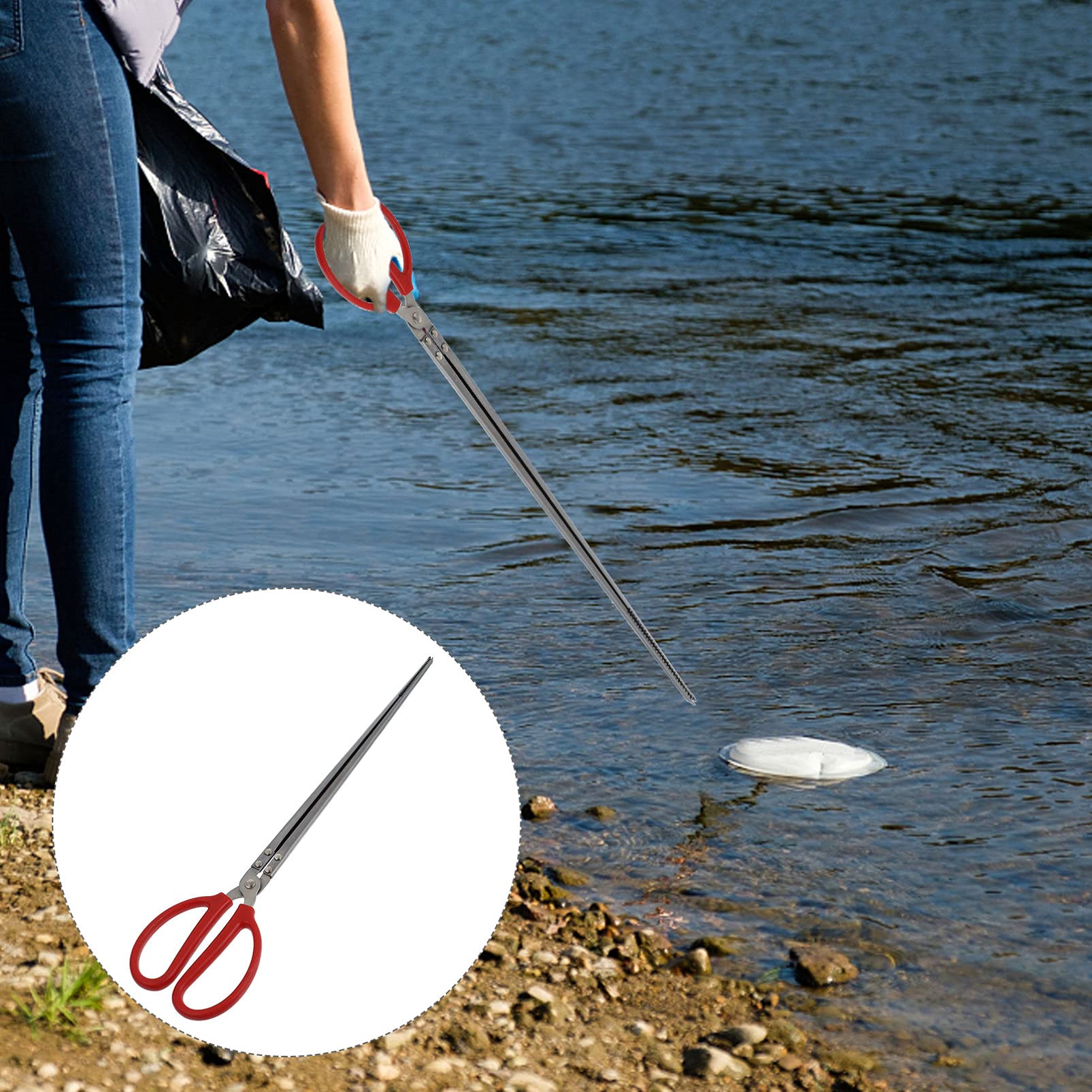 1pc Heavy Duty BBQ Grill Tongs - Stainless Steel Fire Tongs for Grilling, Barbecue, and Camping - Perfect for Picking Up Hot Coals, Briquettes, and Food - Also Great as Yard Waste Clamp and Household Garbage Picker