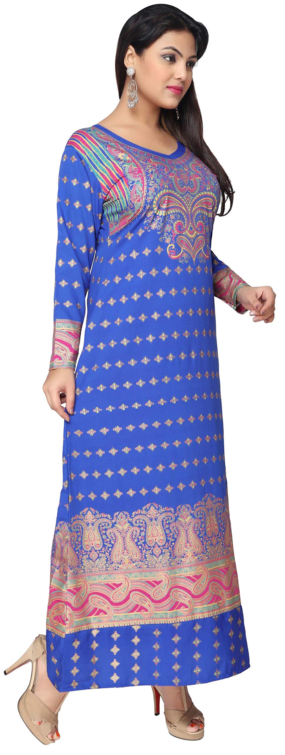 Stylish Maple Printed Women's Long Sleeve Kaftan Abaya Dress - Elegant Islamic Modest Fashion for Home, Mosque & Special Occasions
