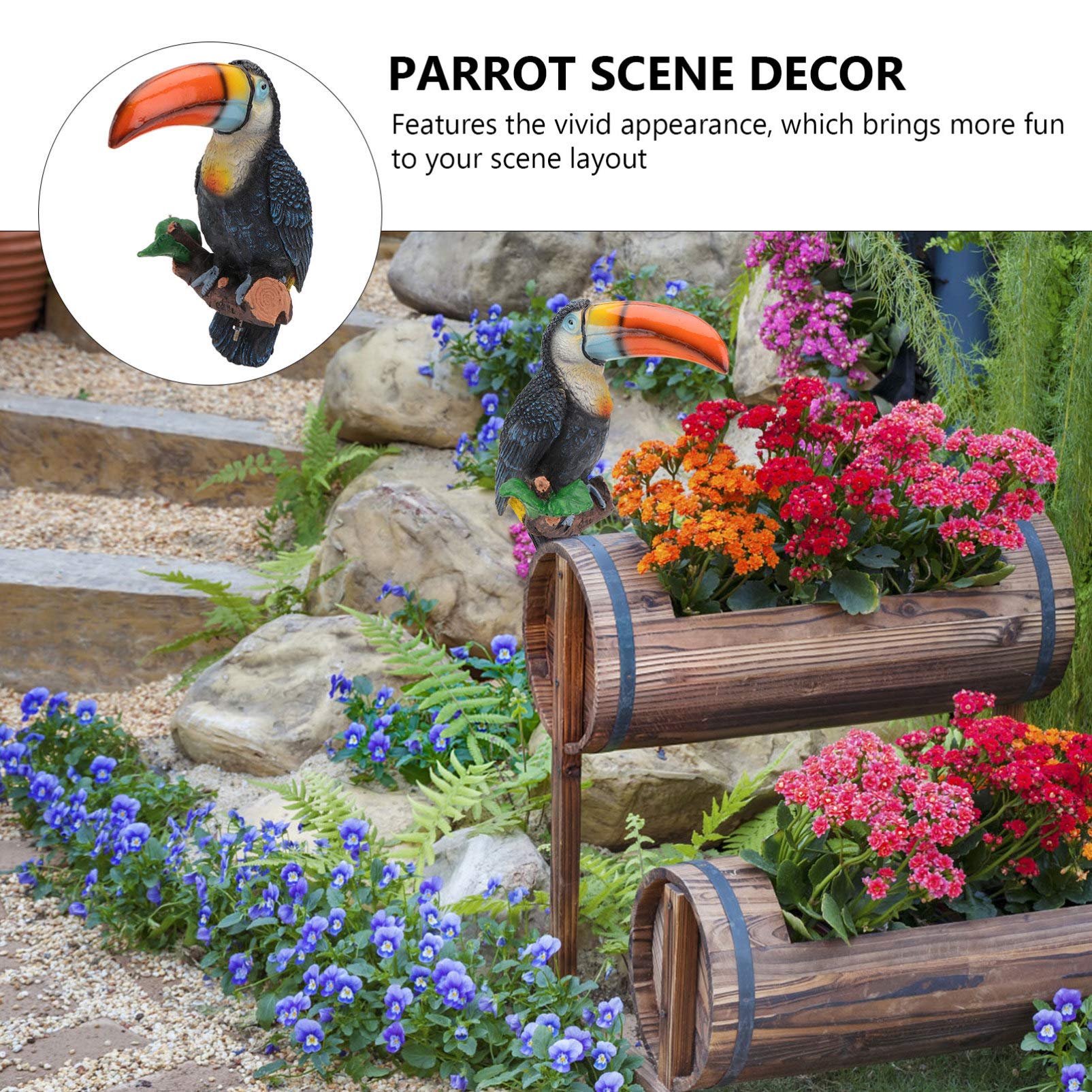 DOITOOL Large Resin Parrot Garden Sculpture - Big Mouth Parrot Ornament for Outdoor Decor, Bird-Themed Yard Art, and Tropical Backyard Scene Decoration | Perfect for Patio, Lawn, and Garden Landscaping