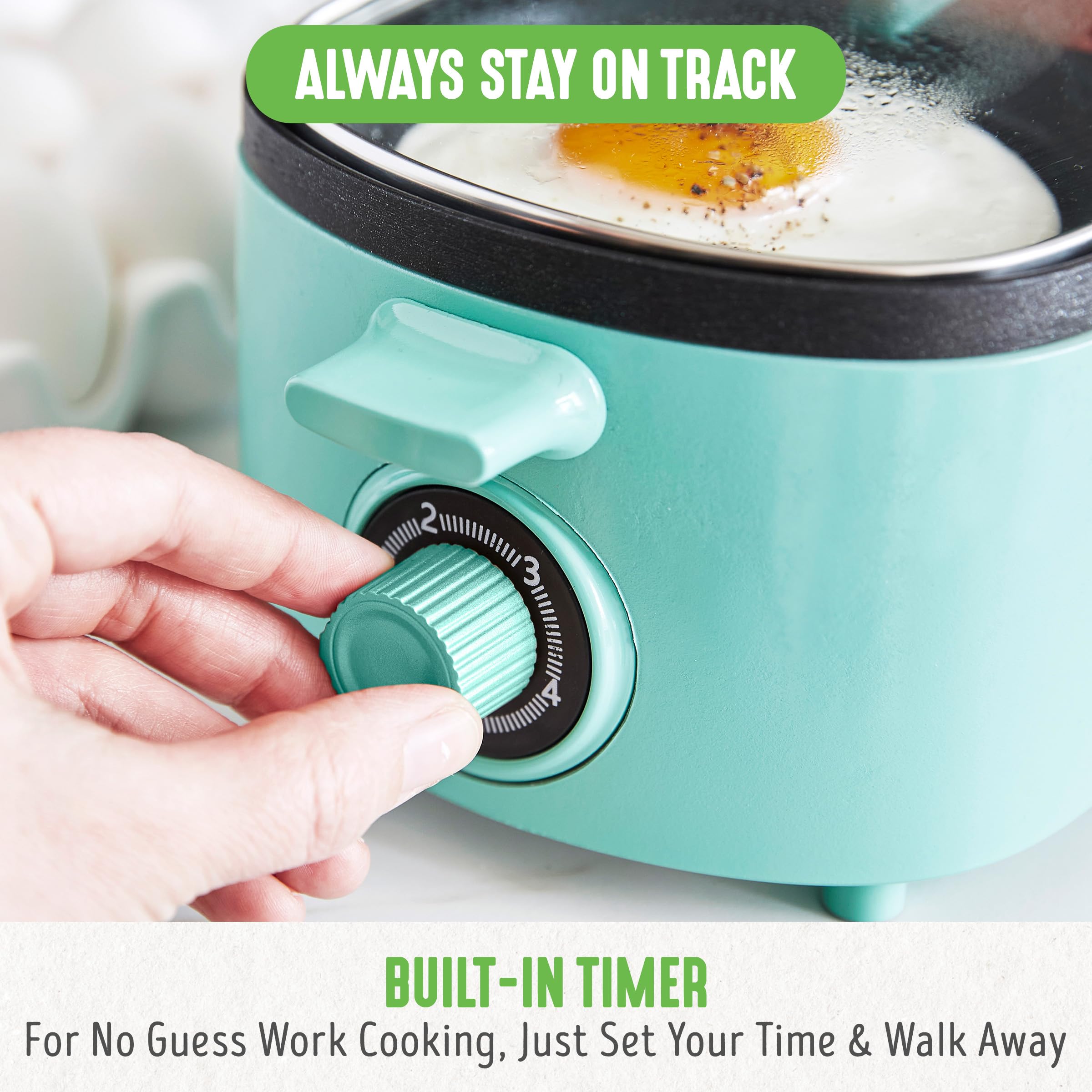 GreenLife 3-in-1 Breakfast Maker Station - Healthy Ceramic Nonstick Dual Griddles for Eggs, Meat, Sausage, Bacon, Pancakes & Breakfast Sandwiches with 2-Slice Toast Drawer & Easy Timer - Perfect for Quick Breakfasts, Family Meals & Small Kitchens (Turquoise)