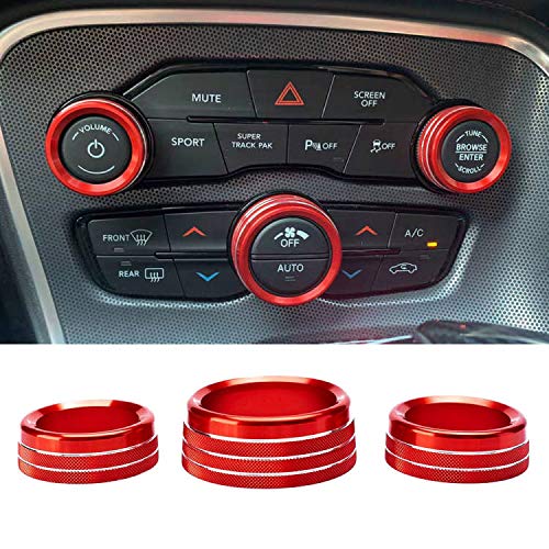 Rifoda Aluminum Alloy AC Switch Knob for Dodge Challenger Charger Chrysler 300 300s 2015-2021 & Ram 2013-2021 - Red Interior Decoration Ring - Upgrade Your Car Dashboard Style