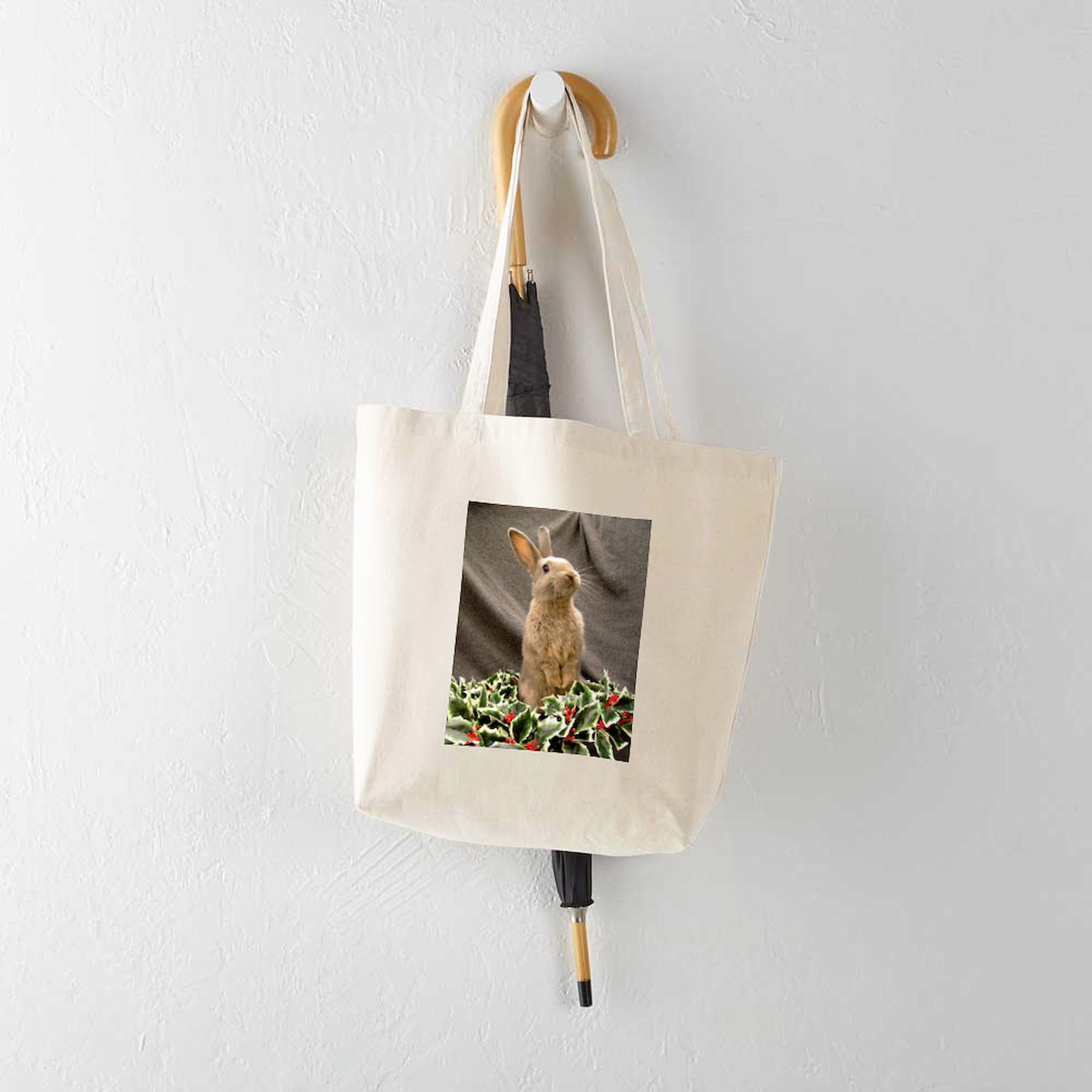 Standing Wreath Bunny Canvas Tote Bag - Eco-Friendly Reusable Shopping Bag for Groceries, Beach & Daily Use | Natural Cotton Tote with Cute Rabbit Design