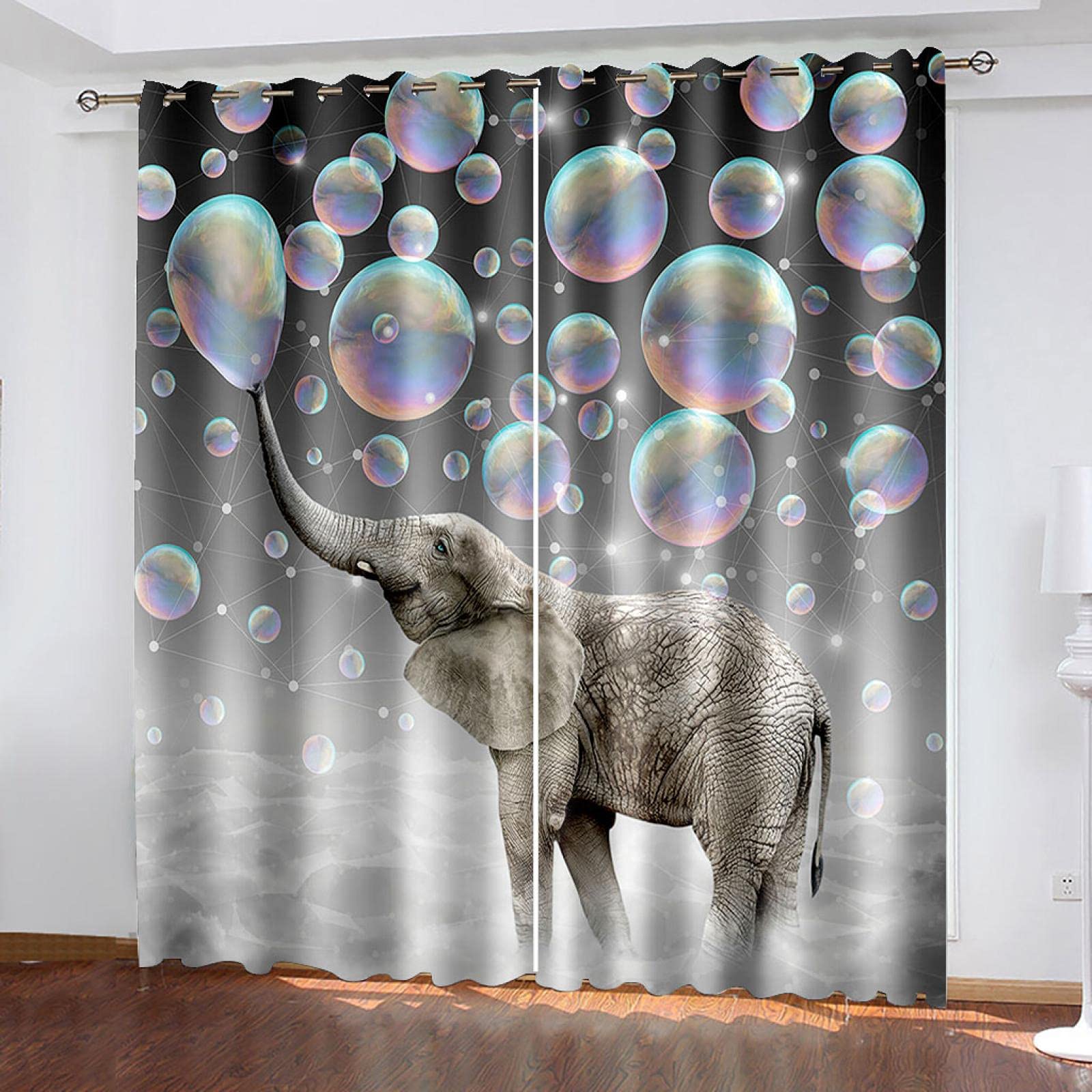 WYTCY Blackout Curtains 110x71 Inch - Thermal Insulated Eyelet Elephant Gray Bubbles Design for Bedroom & Living Room | Noise Reducing & Energy Saving Home Decor