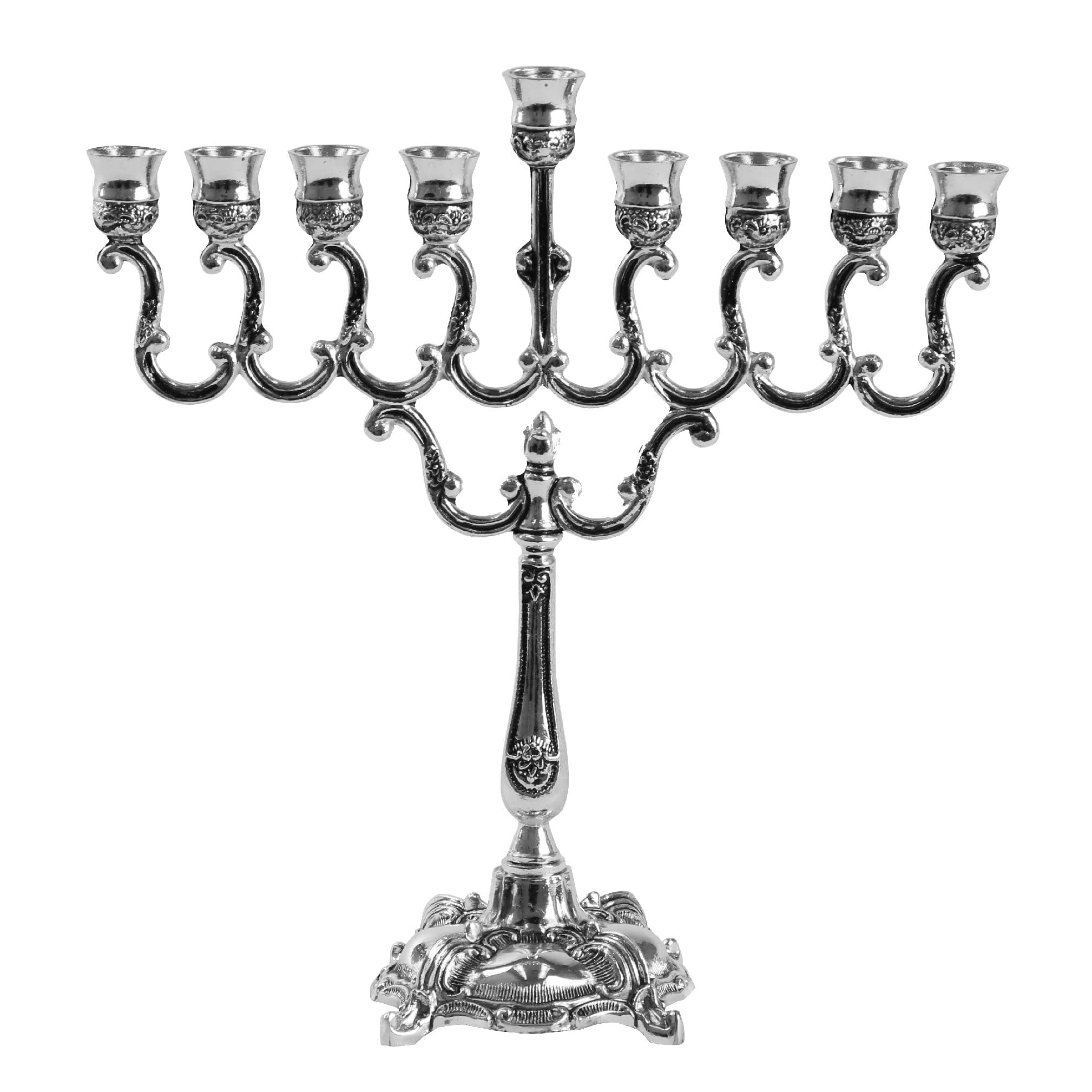 Silver Plated Hanukkah Menorah with Curved Branches - Holds Standard Hanukkah Candles (7.25