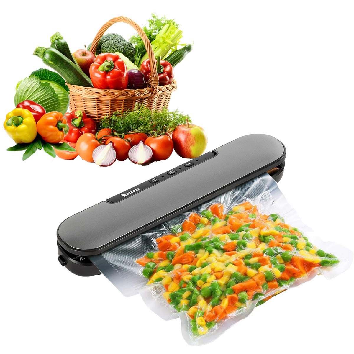 Portable Vacuum Sealer Machine for Food Preservation - Compact Kitchen Appliance with Magnetic Storage & 10 Bags (Silver Gray) - Perfect for Meal Prep, Sous Vide, and Extending Food Freshness