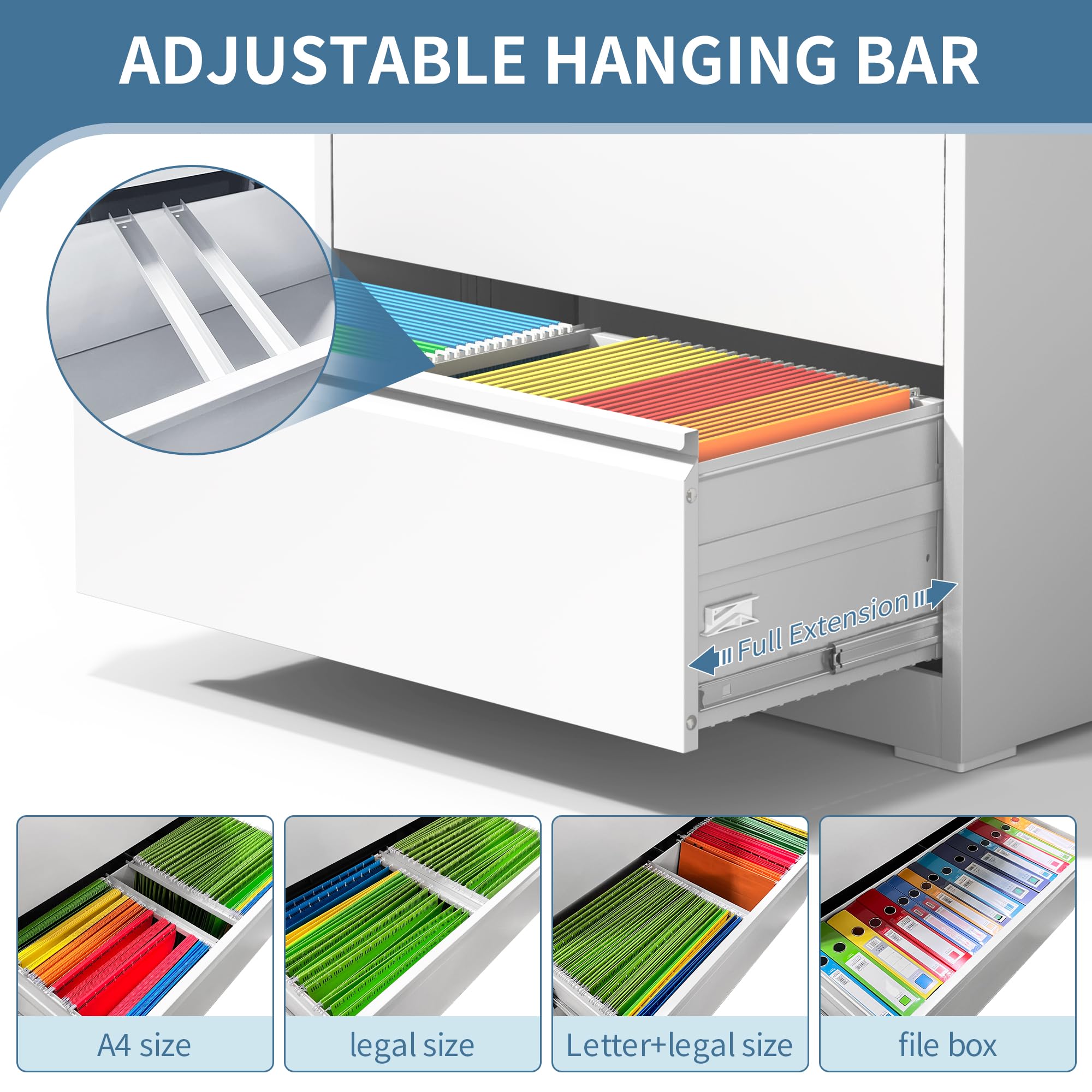 AQY 4-Drawer Locking Metal File Cabinet - Steel Lateral Office Storage for Hanging Files (Letter/Legal/F4/A4 Size) in White - Perfect for Home Office Organization & Document Management