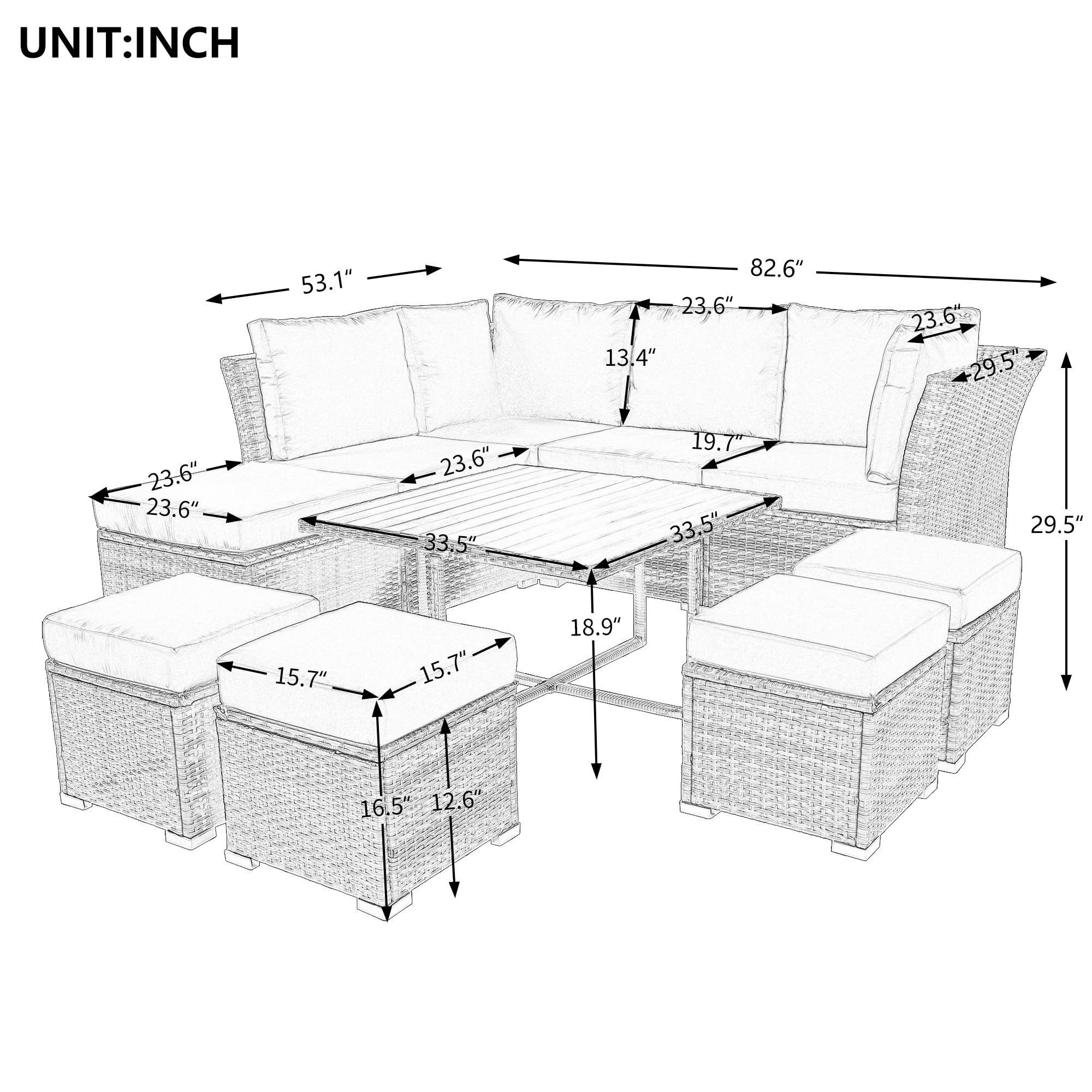 Merax 9-Piece All-Weather Patio Conversation Set - Outdoor Rattan Wicker Sectional Sofa with Solid Wood Coffee Table & Ottomans, Beige - Perfect for Backyard, Garden, Poolside & Terrace Relaxation