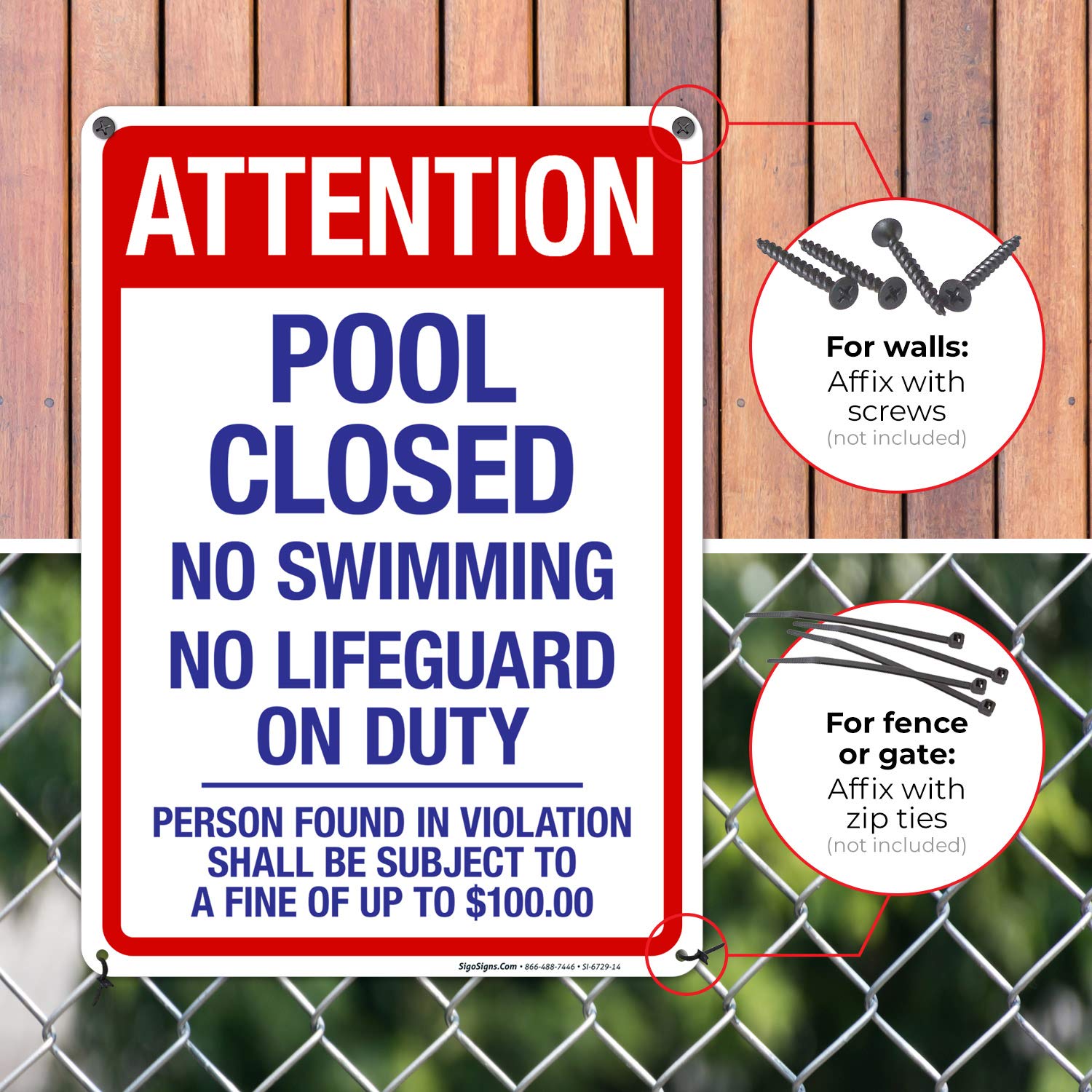 10x14 Inches Sigo Signs Pool Closed Attention Sign - Rust Free .040 Aluminum, Fade Resistant for Indoor/Outdoor Use - Perfect for Public Pools, Water Parks & Community Centers - Made in USA