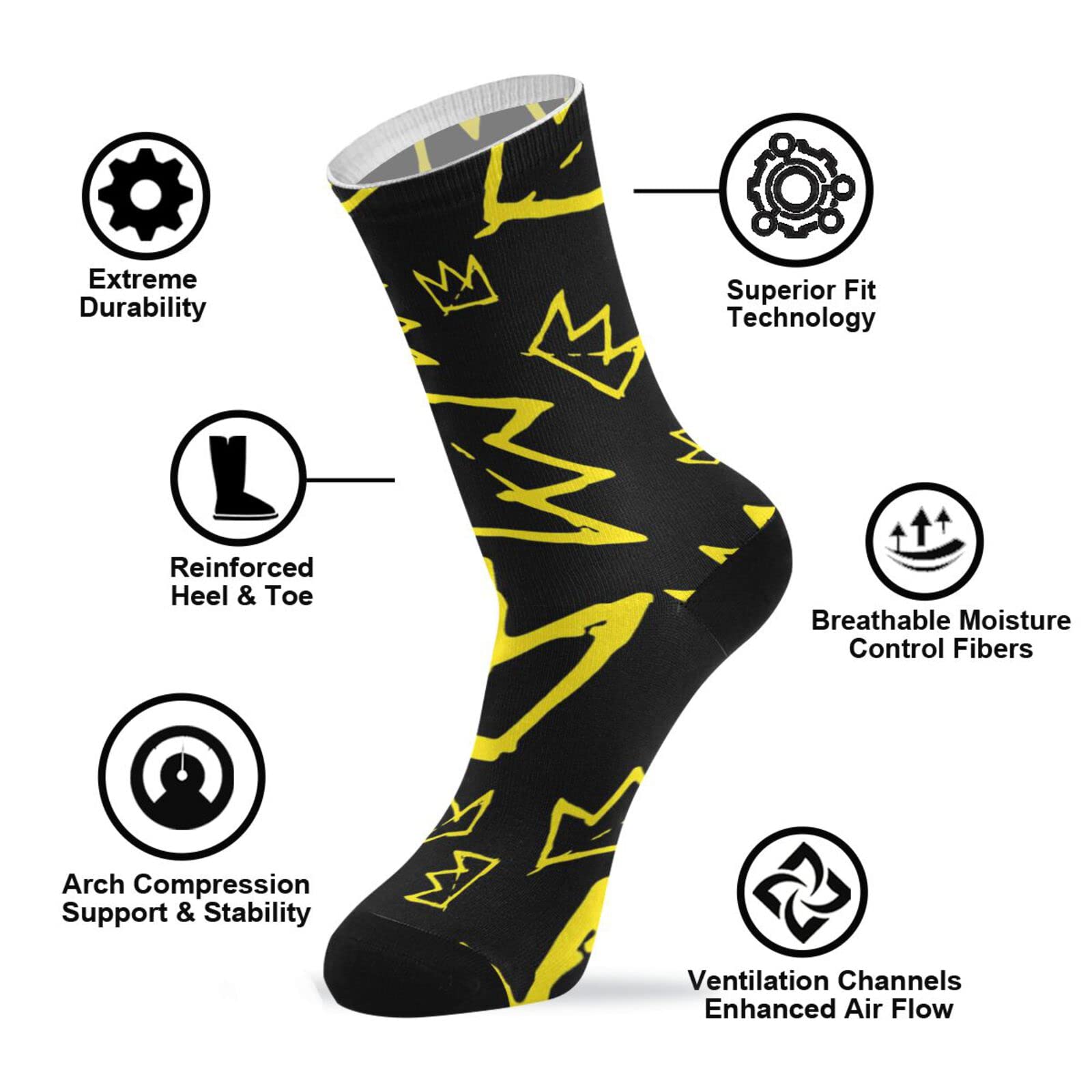Men's Dress Crew Socks - Cushioned Athletic Casual Calf Socks with Fun Patterns - Novelty Gift Socks for Men - Perfect for Office, Sports & Everyday Wear