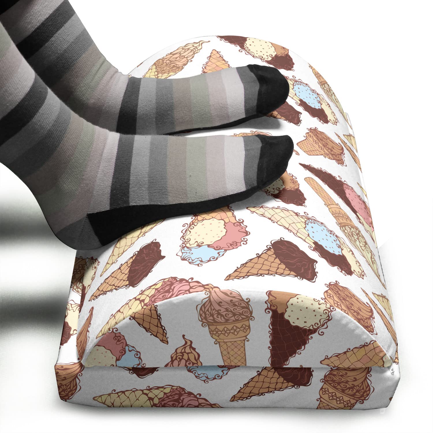 Ambesonne Ice Cream Foot Rest - Adjustable Ergonomic Memory Foam Leg Support with Non-Slip Backing | Summer Dessert Themed Office Footrest for Home & Workplace Comfort