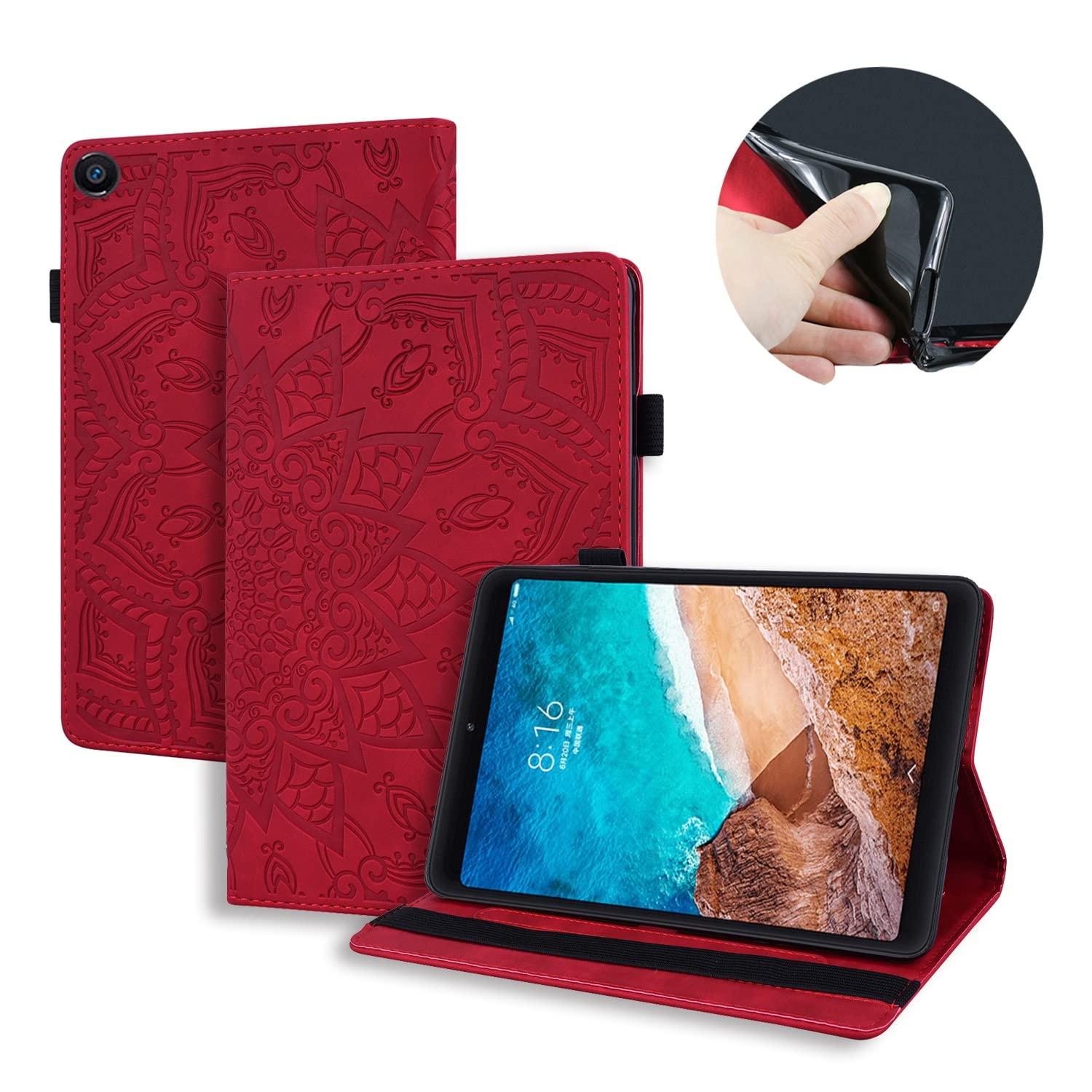 Xiaomi Mi Pad 4 8 Inch Tablet Case - Slim Lightweight PU Leather Flip Cover with Card Slot, Embossed Design, Protective Shell for Xiaomi Pad 4 (Red) - Perfect for Work, Travel & Home Use