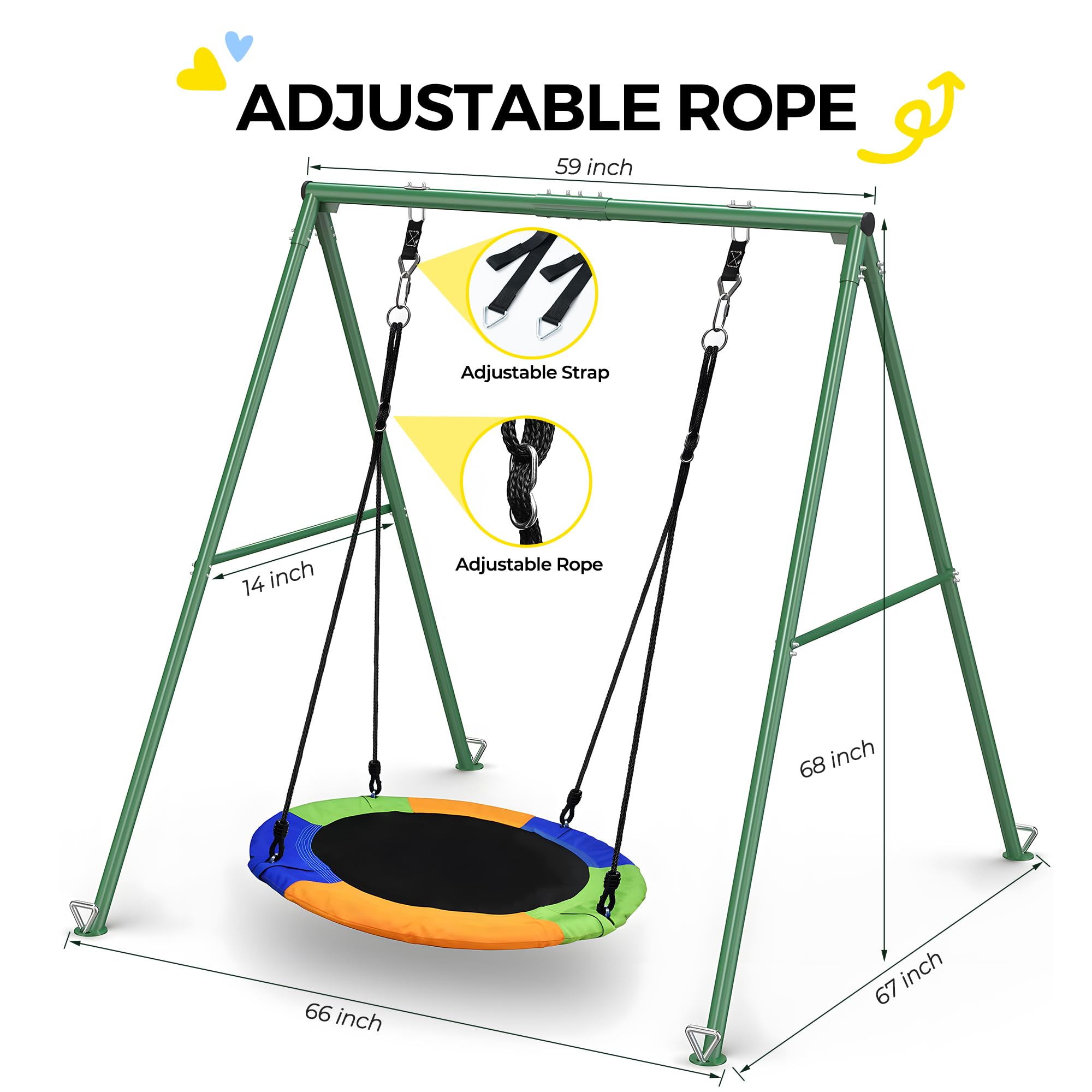 PACEARTH 440lbs Capacity Flying Saucer Swing Set with Heavy Duty A-Frame Metal Stand - Full Steel Construction for Kids Outdoor Play - Perfect for Backyard, Playground, Park & Garden Fun