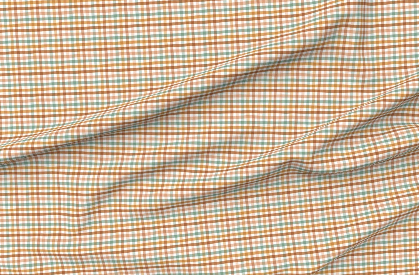 Gingham Plaid Spring Tartan Orange Sage Green Printed Chiffon Fabric Fat Quarter - DIY Sewing, Fashion Apparel, Dresses & Home Decor - Perfect for Spring Dresses, Curtains, Table Runners & Craft Projects