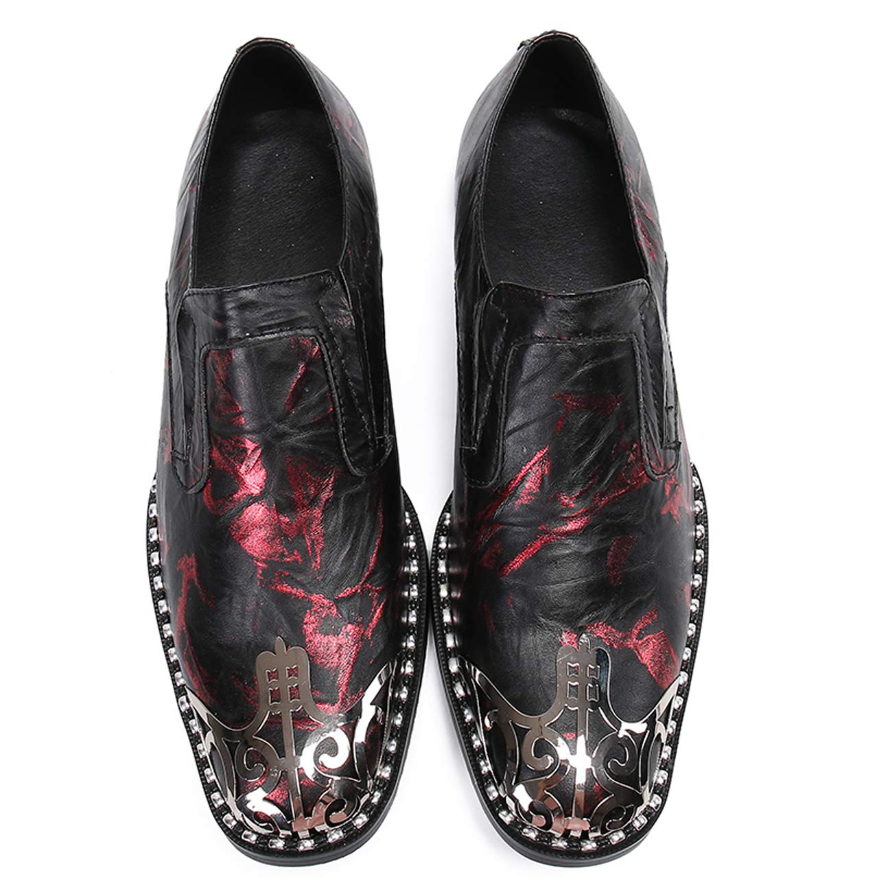 Santimon Men's Loafers - Round Toe Patent Leather Dress Shoes with Metal Tip for Western Style | Comfortable Slip-On Shoes for Business, Casual & Wedding Occasions