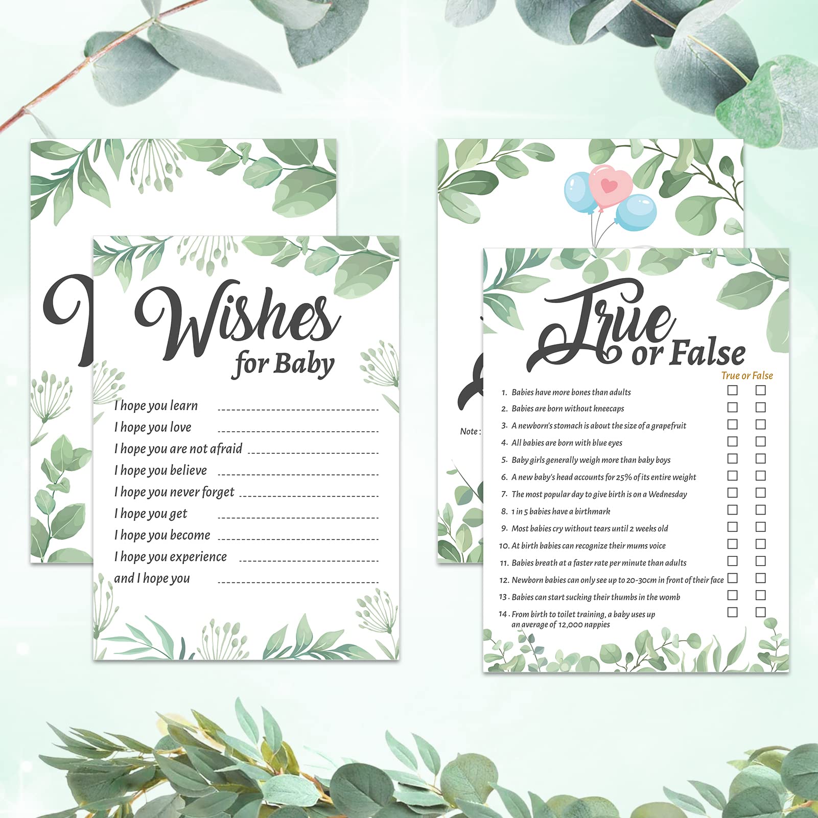 HOWAF Baby Shower Games Set - 50 Neutral Unisex Baby Prediction Cards (Who Knows Mommy Best, Guess the Weight & Date) - Fun Baby Shower Party Games & Decorations for Coed Showers, Gender Reveals & Newborn Celebrations - Perfect for Indoor & Outdoor Baby Showers