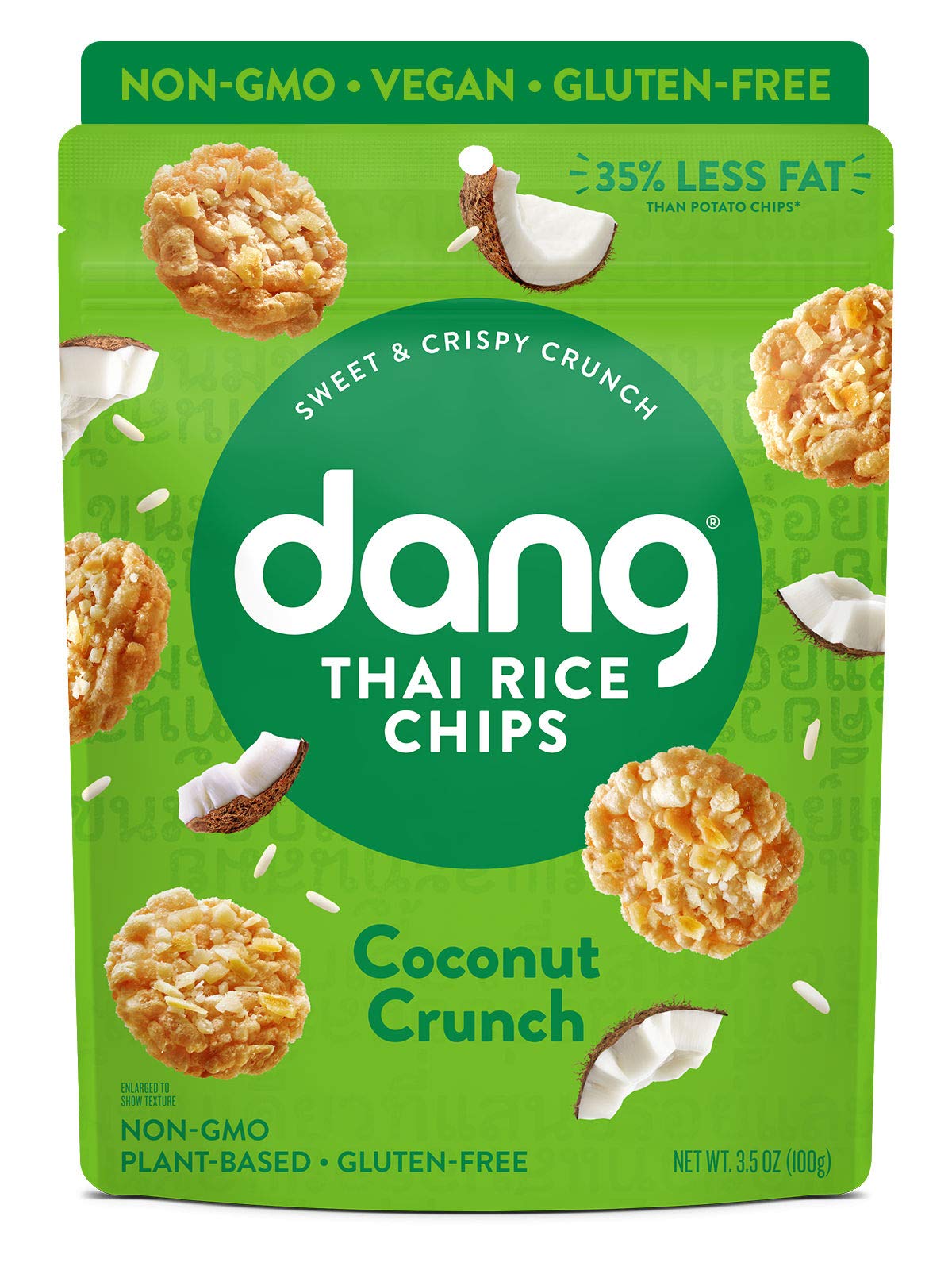 Dang Thai Rice Chips Coconut Crunch - 4 Pack Vegan Gluten Free Non-GMO Rice Crisps | Healthy Whole Food Snacks | 3.5oz Resealable Bags | Perfect for Office, School & On-the-Go Snacking