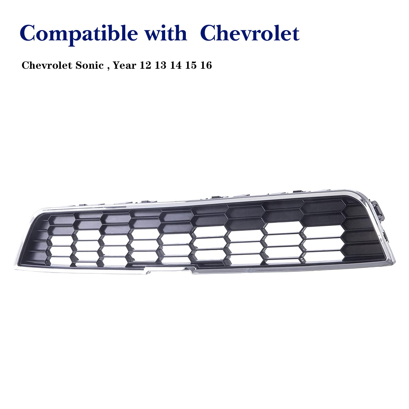 Chrome & Black Front Grille Assembly Replacement for 2012-2016 Chevrolet Sonic Hatchback/Sedan - Upper Grille with Frame Trim - Perfect for Car Restoration & Custom Upgrades