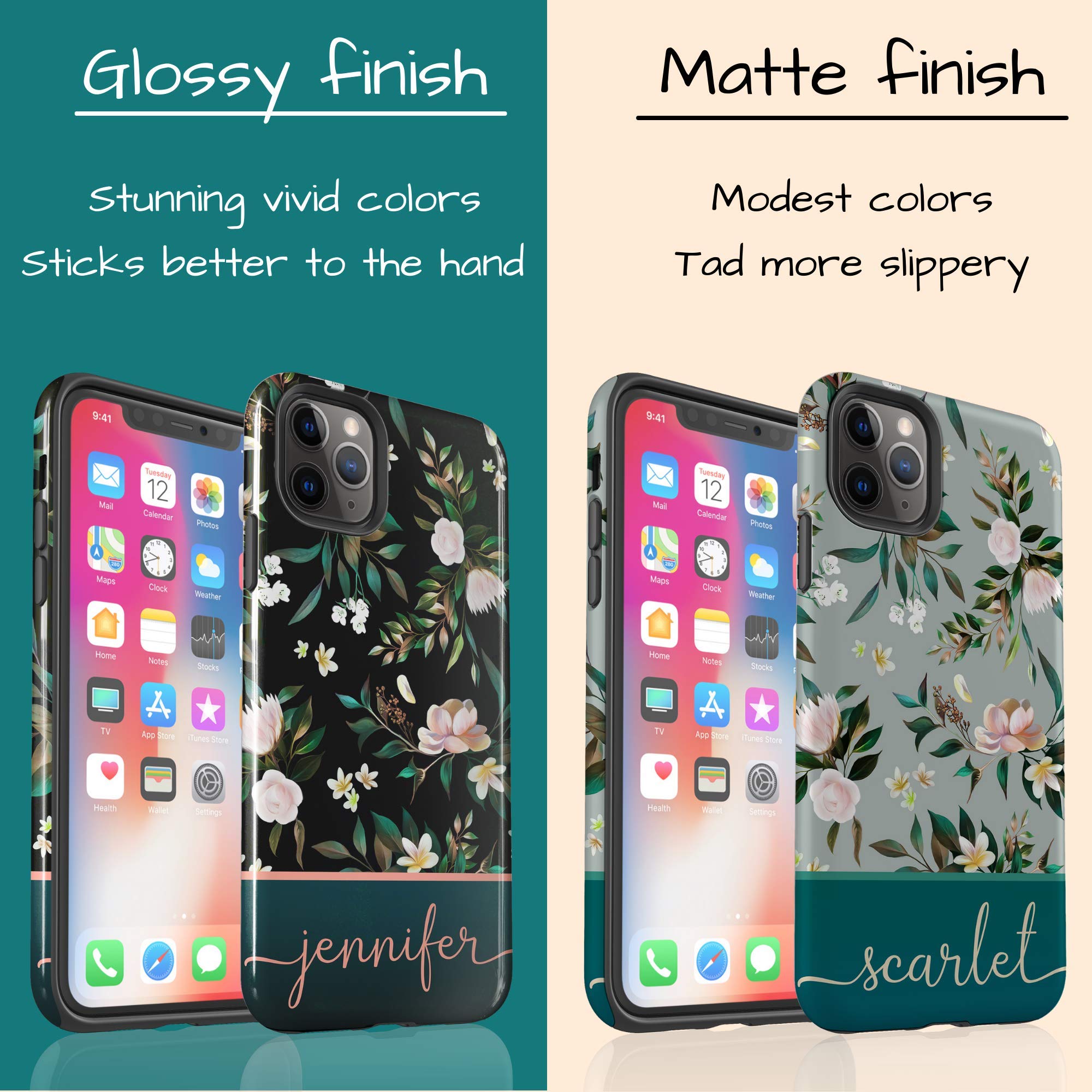 Custom Floral Name Phone Case - Personalized iPhone 16 Plus/15 Pro Max/14/13 Mini/12/11/X/XS Max/XR/7/8 Plus Cover - Perfect Gift for Women, Girls & Teens - Birthday, Anniversary, Valentine's Day Present